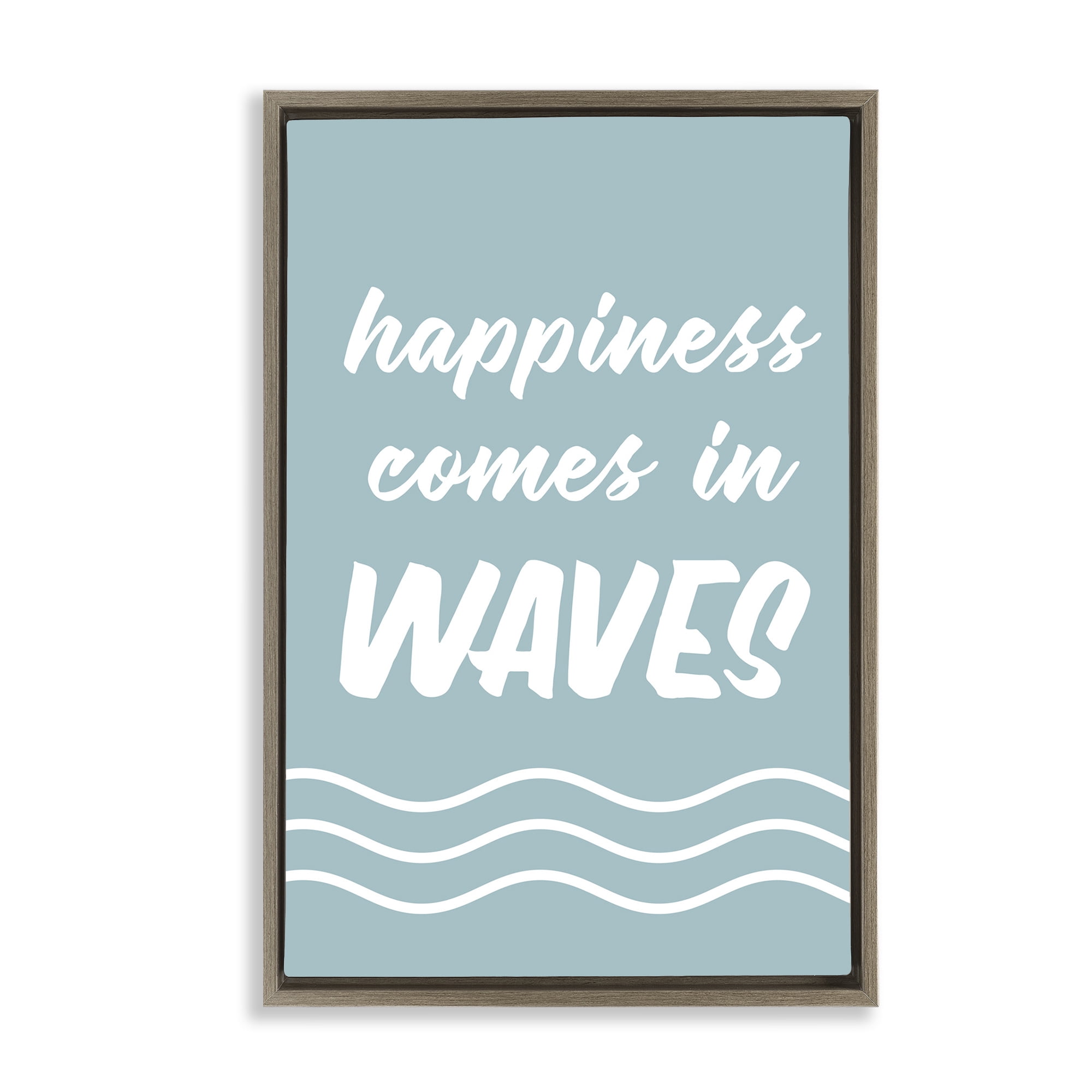Stupell Industries Happiness In Waves Typography Painting Brown Floater Framed Canvas Art Print Wall Art, 17 x 25