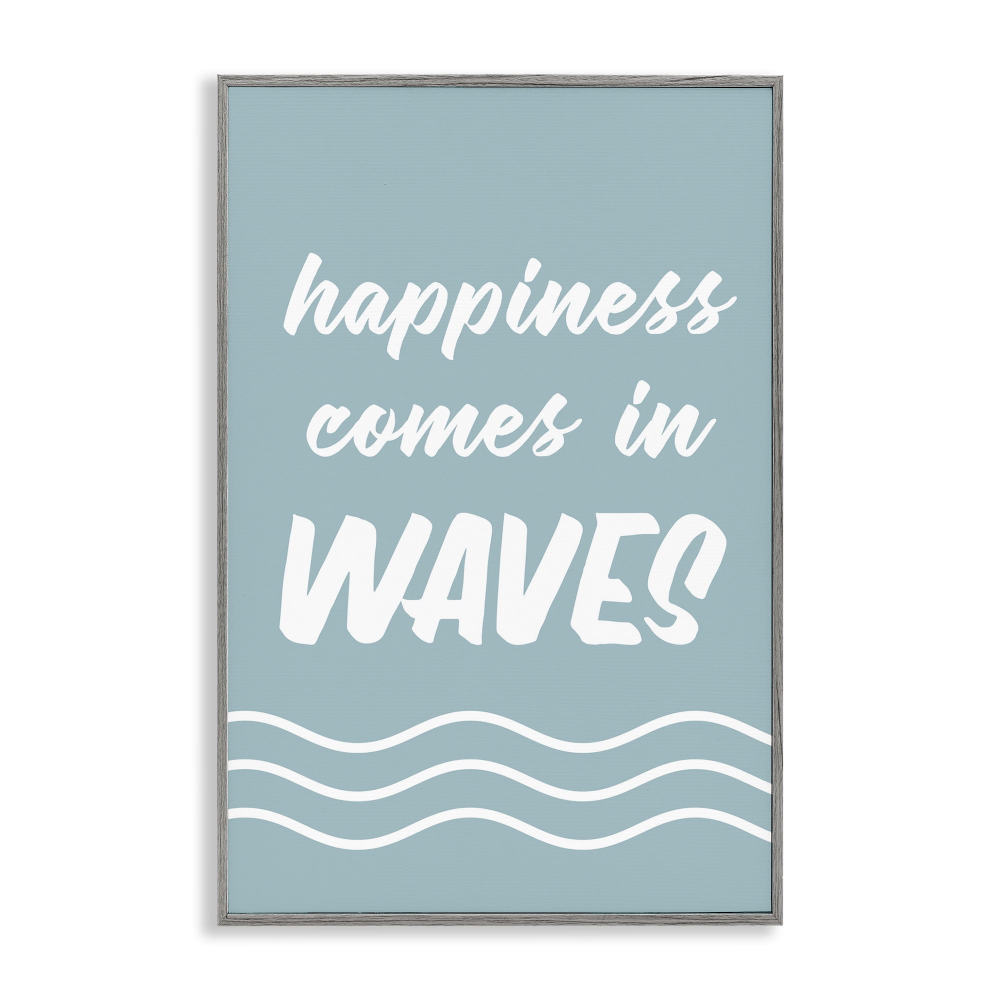 Stupell Industries Happiness In Waves Typography Painting Gray Framed Art Print Wall Art, 16 x 24