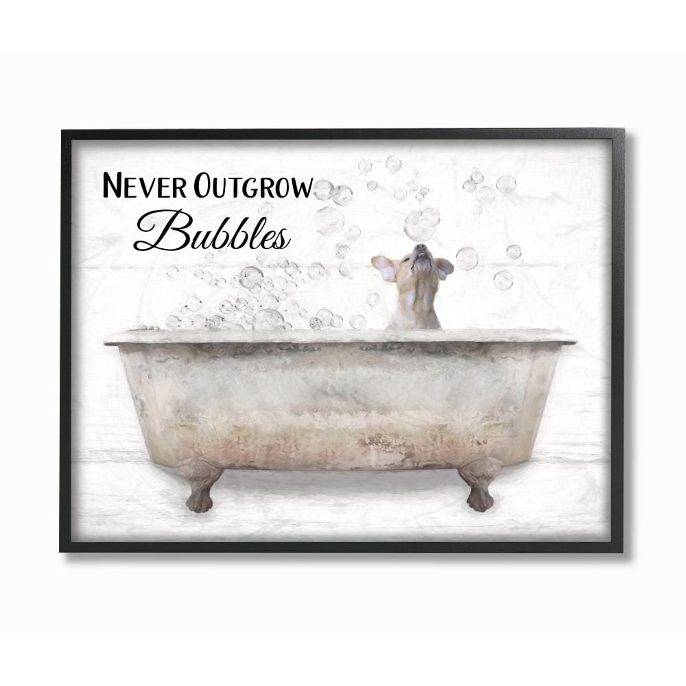 Stupell Industries Happiness Is A Bubble Bath Dog In Tub Word Design Graphic Art Black Framed Art Print Wall Art, 24x30, by Lori Deiter