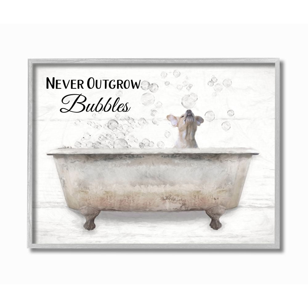 Stupell Industries Happiness Is A Bubble Bath Dog In Tub Word Design Graphic Art Gray Framed Art Print Wall Art, 16x20, by Lori Deiter