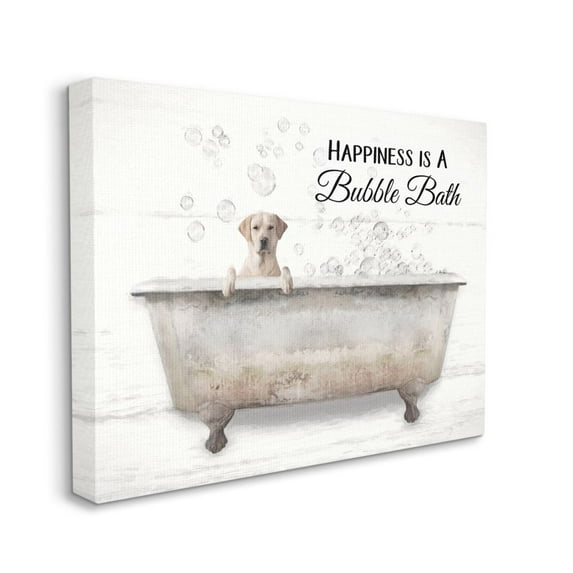 Stupell Industries Happiness Is A Bubble Bath Dog In Tub Word Design Super Stretched Canvas Wall Art by Lori Deiter, 36" x 48"