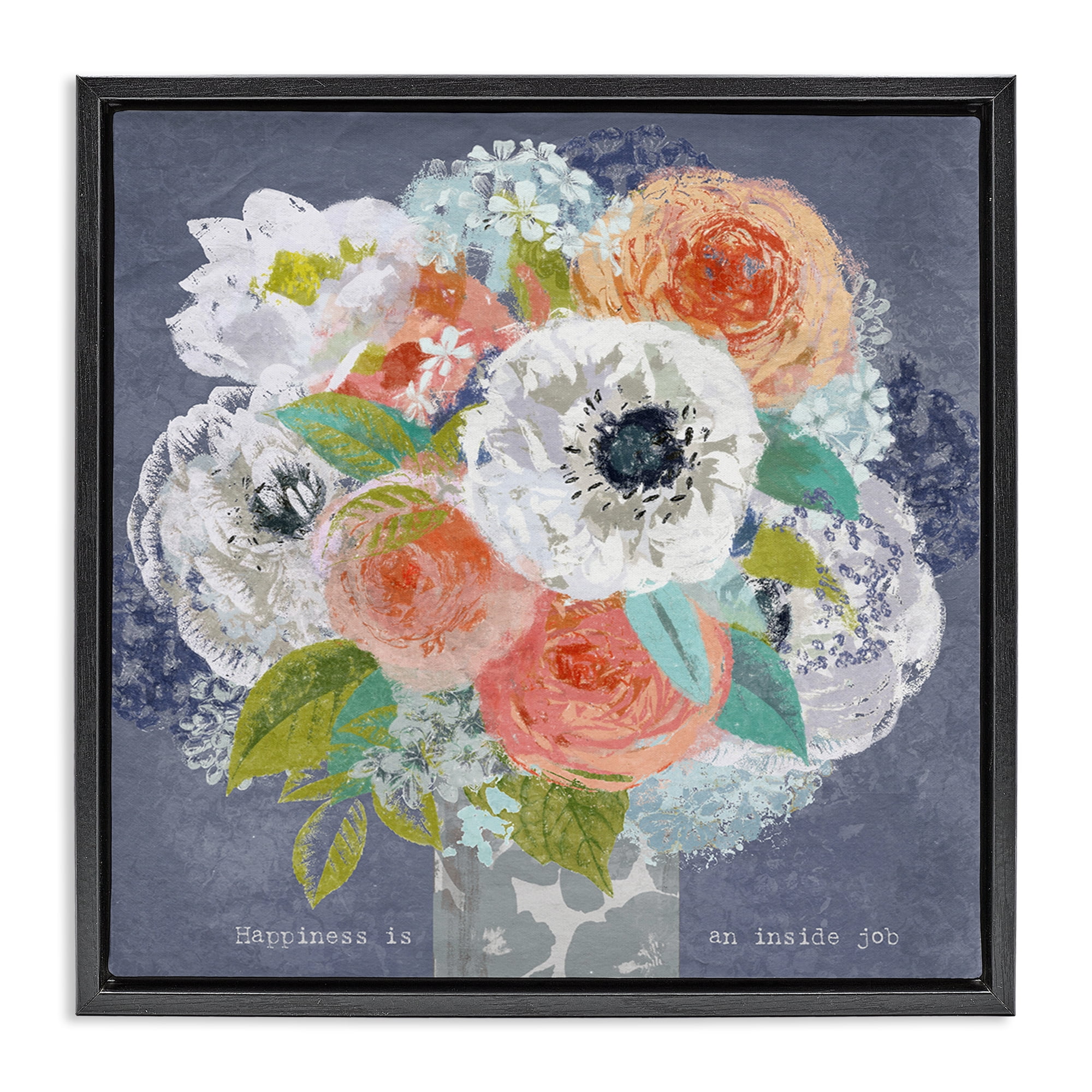 Stupell Industries Happiness Is An Inside Job Black Framed Floater Canvas Wall Art, design by Suzanne Nicoll
