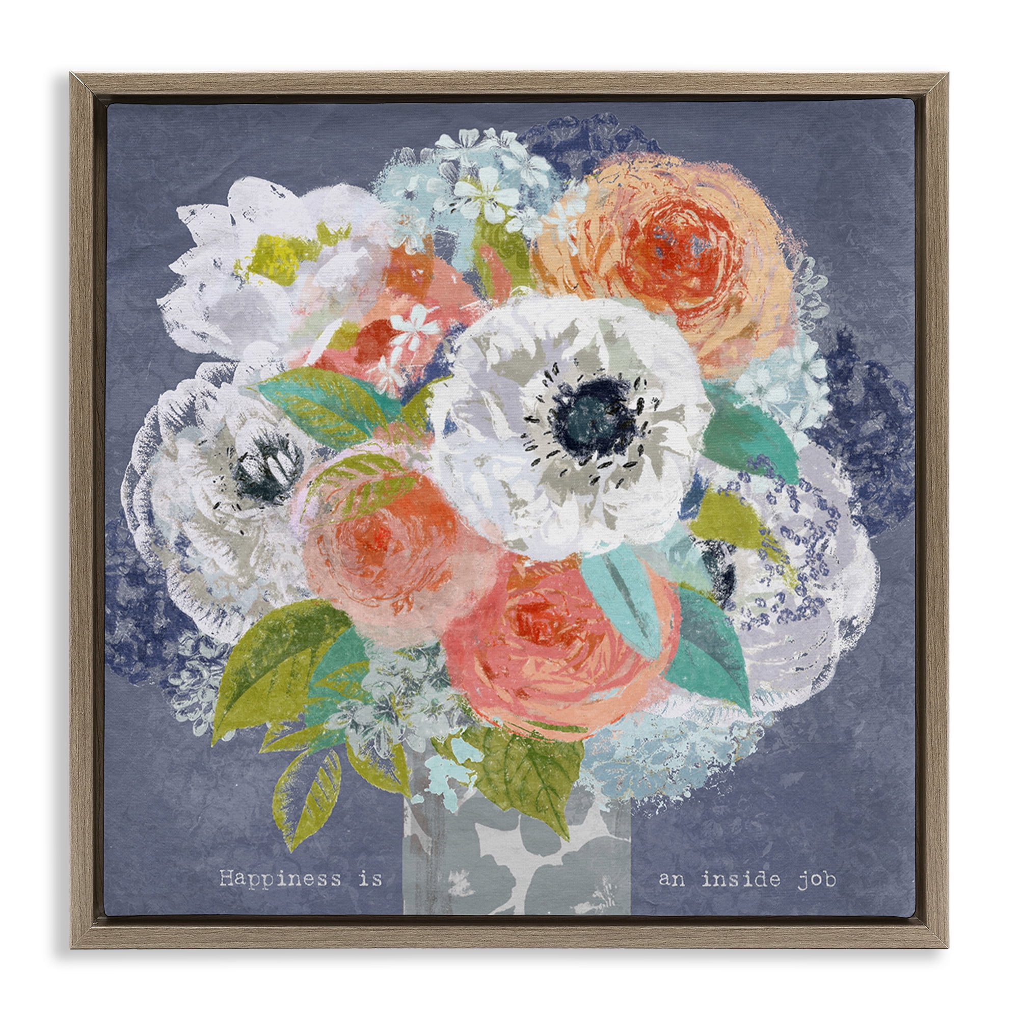 Stupell Industries Happiness Is An Inside Job Brown Framed Floater Canvas Wall Art, design by Suzanne Nicoll