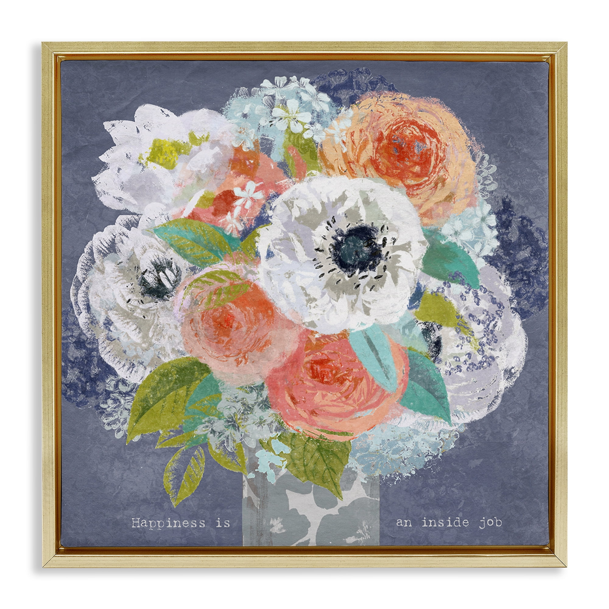 Stupell Industries Happiness Is An Inside Job Gold Framed Floater Canvas Wall Art, design by Suzanne Nicoll
