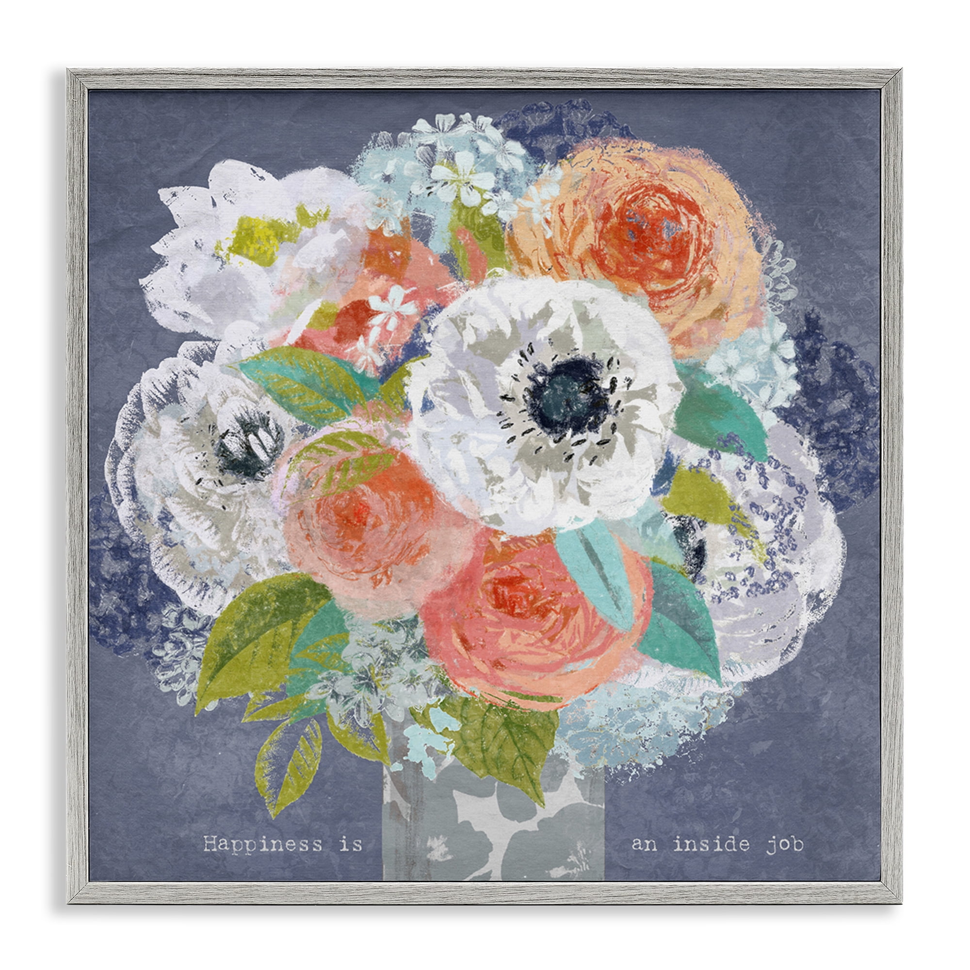 Stupell Industries Happiness Is An Inside Job Gray Framed Giclee Art, design by Suzanne Nicoll