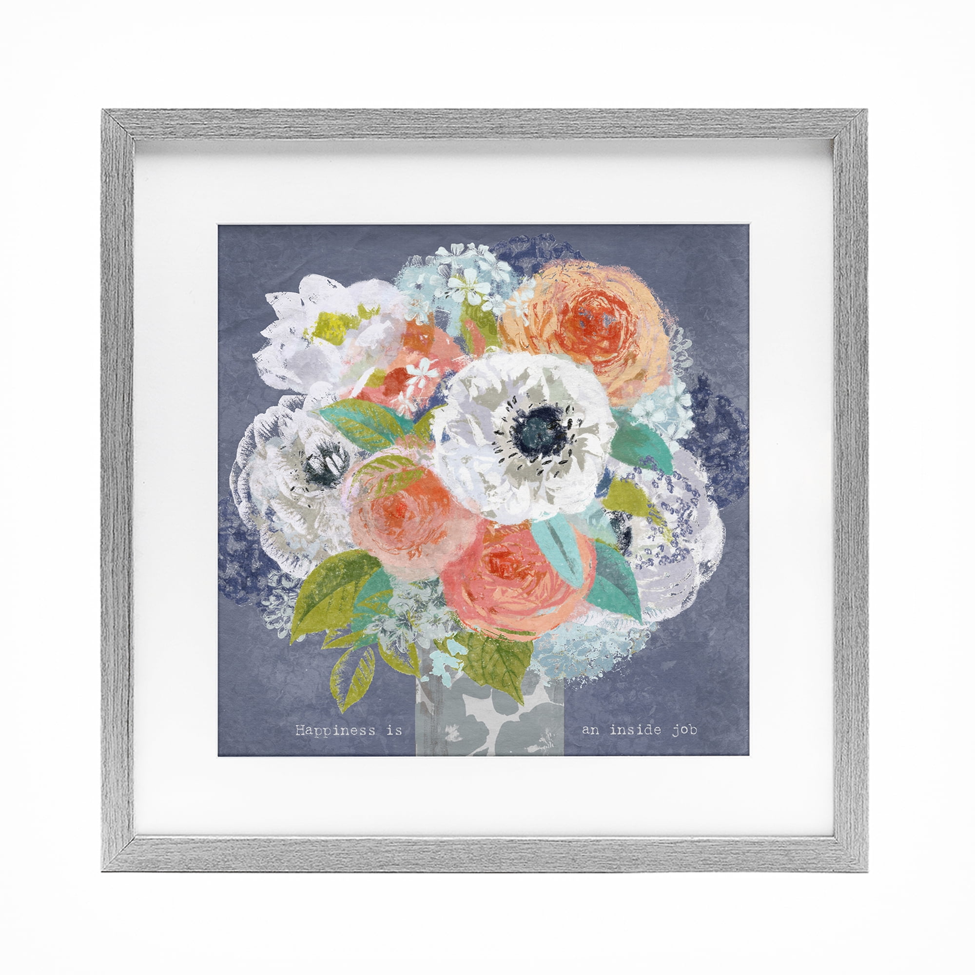 Stupell Industries Happiness Is An Inside Job Gray Framed Print Under Glass, design by Suzanne Nicoll