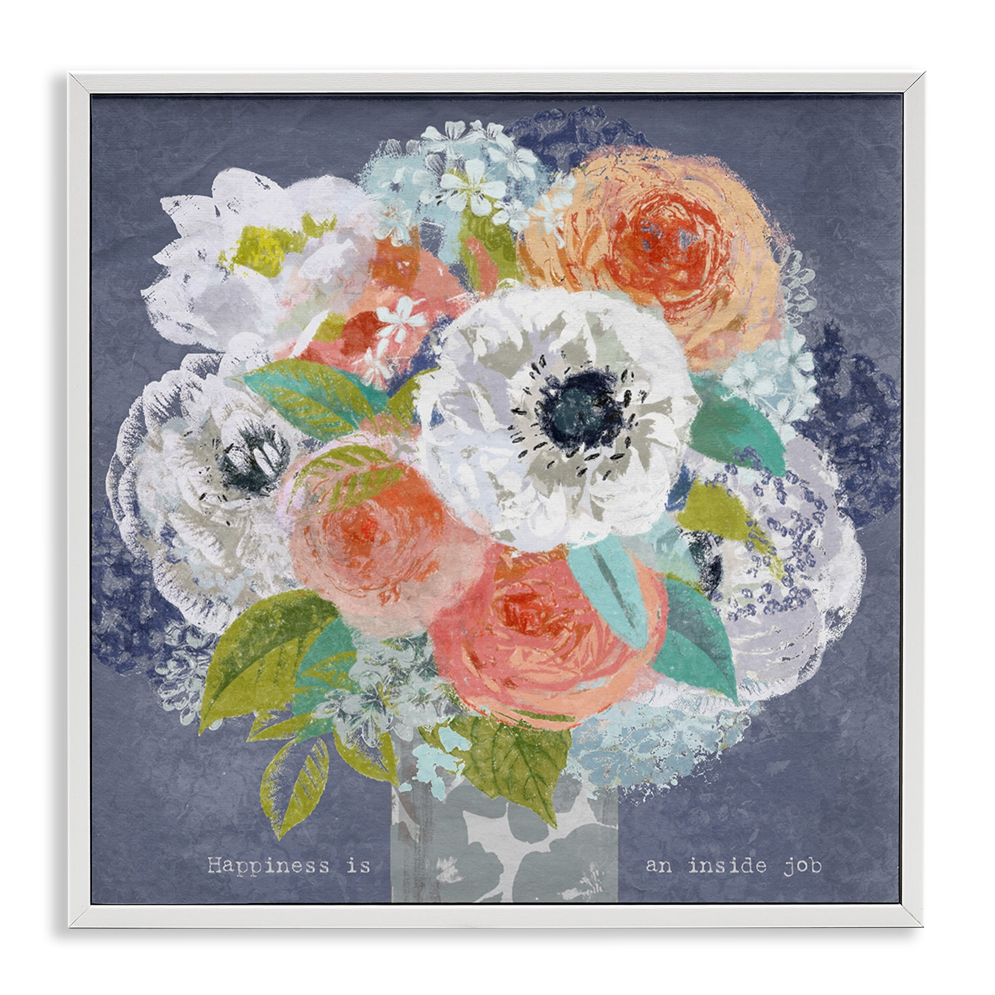 Stupell Industries Happiness Is An Inside Job White Framed Giclee Art, design by Suzanne Nicoll