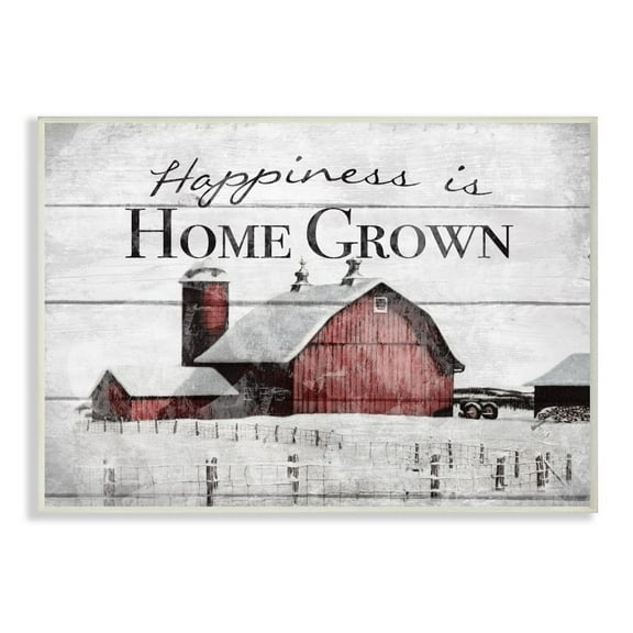Stupell Industries Happiness Is Home Grown Farm Rustic Red Grey Word Design Wall Plaque by The Saturday Evening Post, 10" x 15", Wall Plaque