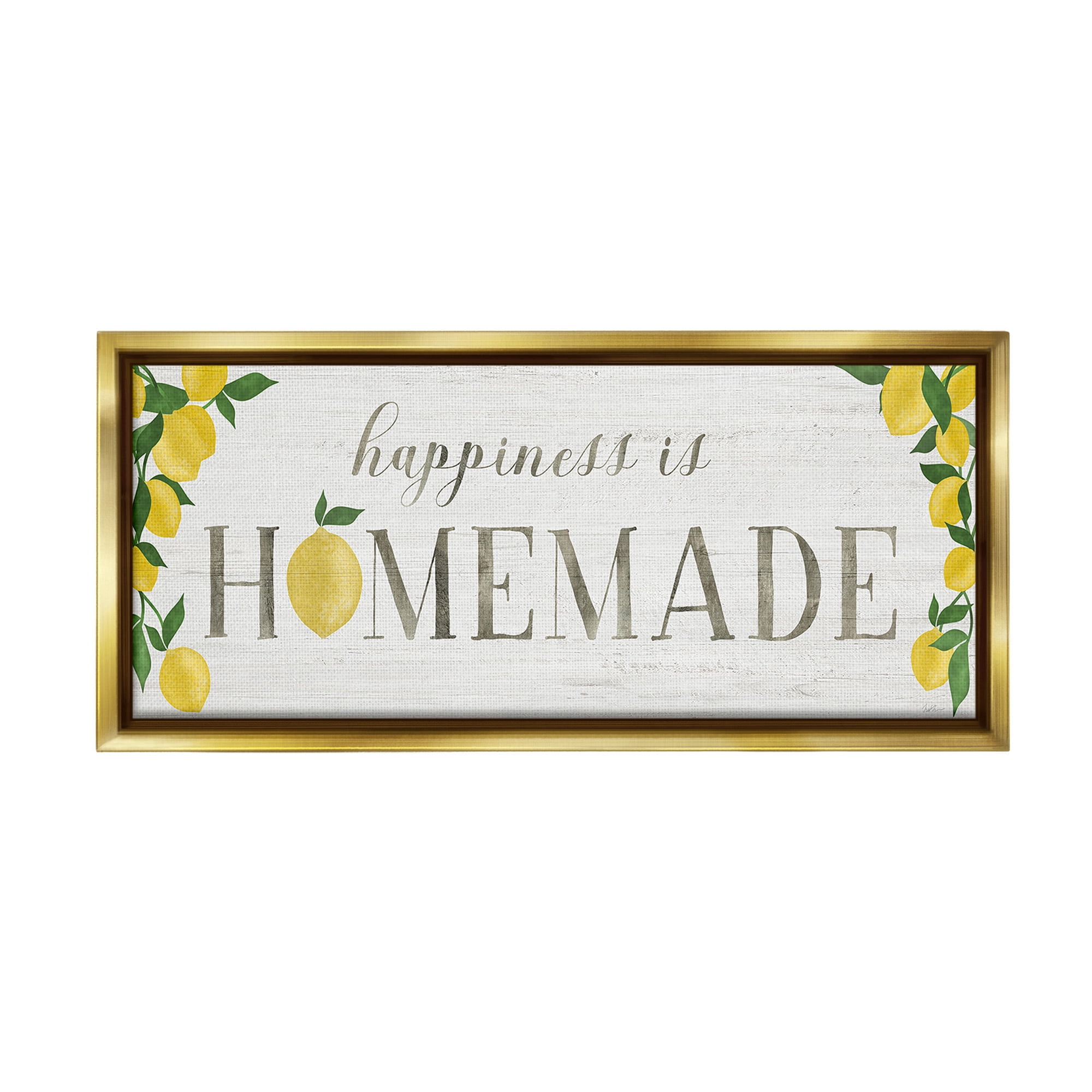 Stupell Industries Happiness Is Homemade Food & Beverage Painting Gold Floater Framed Canvas Art Print Wall Art, 25 x 11