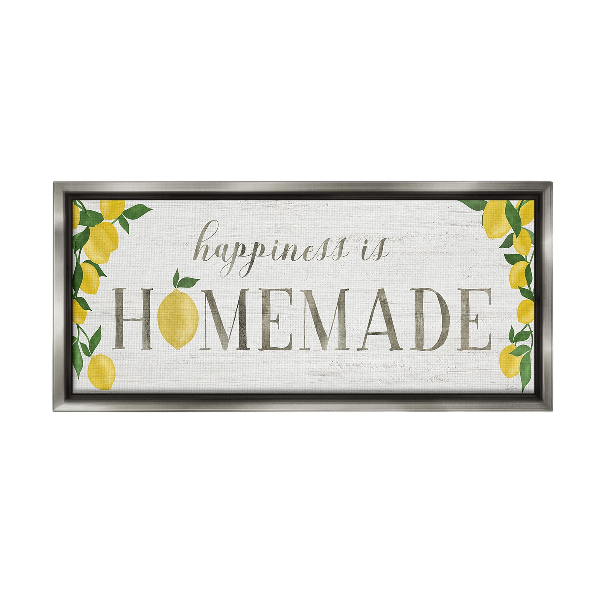 Stupell Industries Happiness Is Homemade Food & Beverage Painting Gray Floater Framed Canvas Art Print Wall Art, 31 x 14