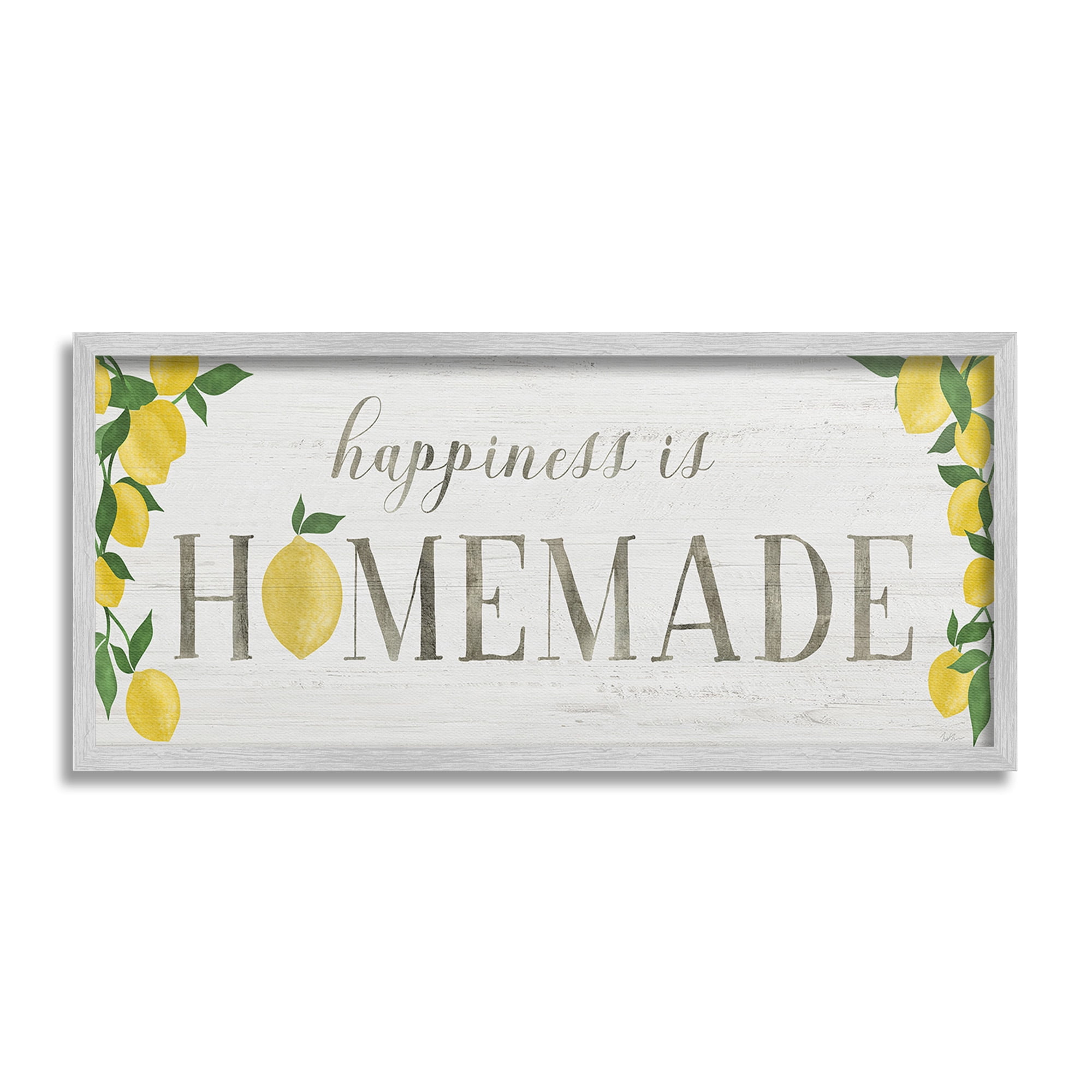Stupell Industries Happiness Is Homemade Food & Beverage Painting Gray Framed Art Print Wall Art, 30 x 13