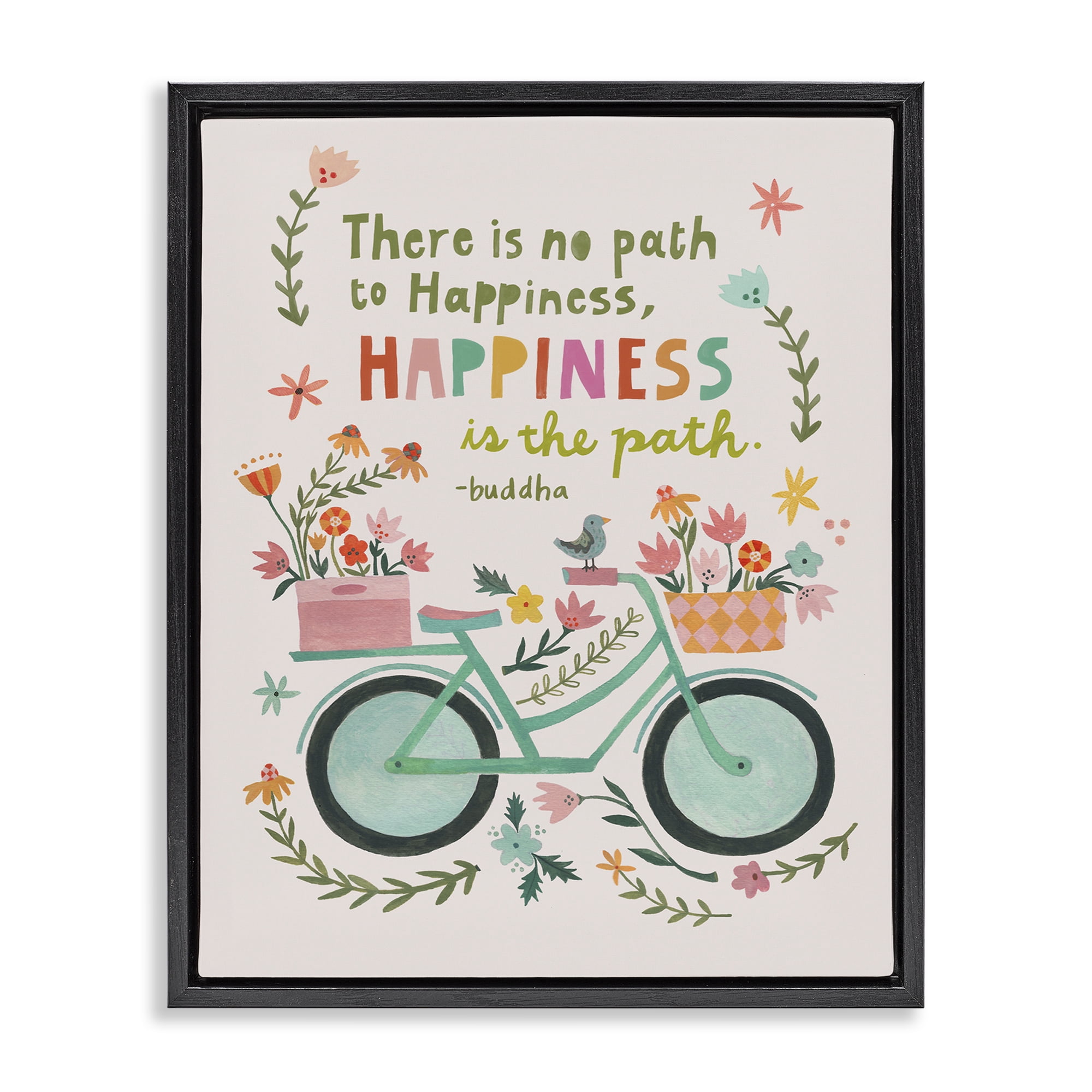 Stupell Industries Happiness Is The Path Transportation Painting Black Floater Framed Canvas Art Print Wall Art, 25 x 31