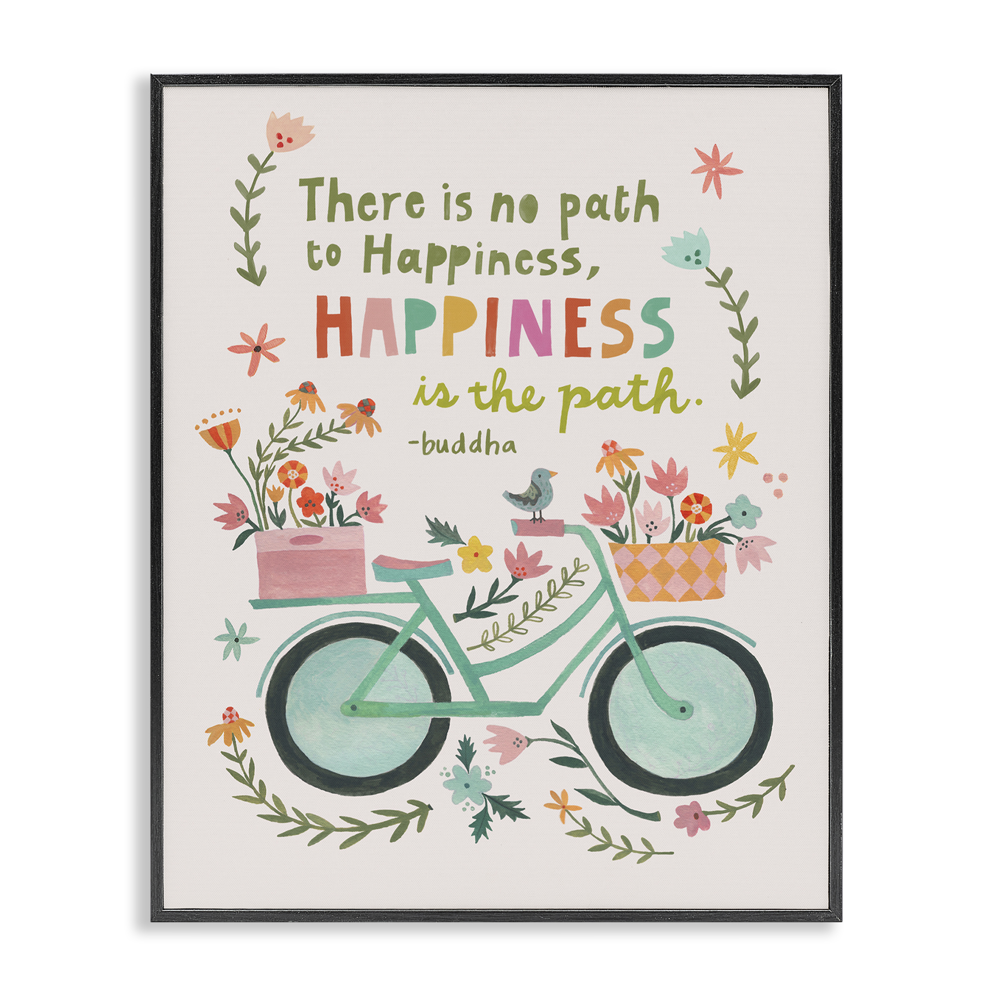 Stupell Industries Happiness Is The Path Transportation Painting Black Framed Art Print Wall Art, 16 x 20