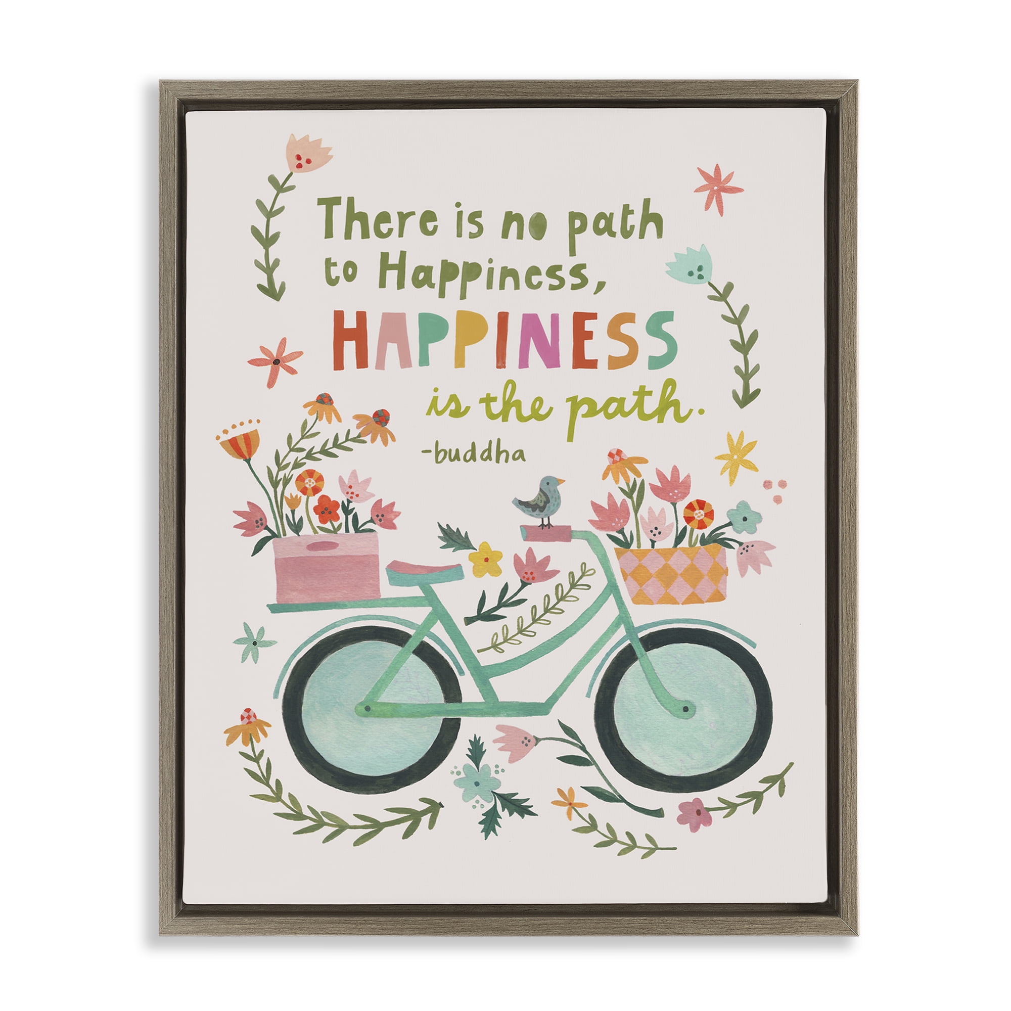 Stupell Industries Happiness Is The Path Transportation Painting Brown Floater Framed Canvas Art Print Wall Art, 25 x 31