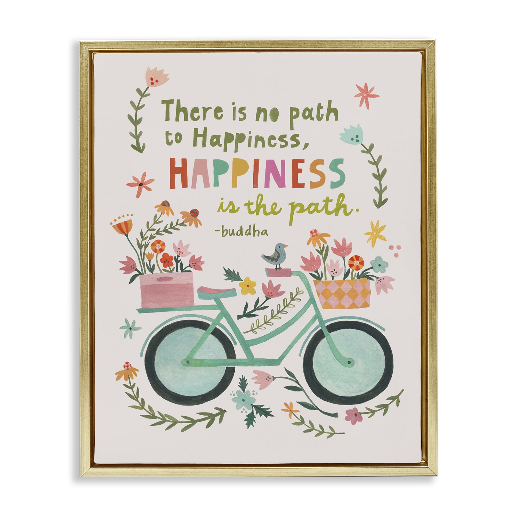 Stupell Industries Happiness Is The Path Transportation Painting Gold Floater Framed Canvas Art Print Wall Art, 17 x 21
