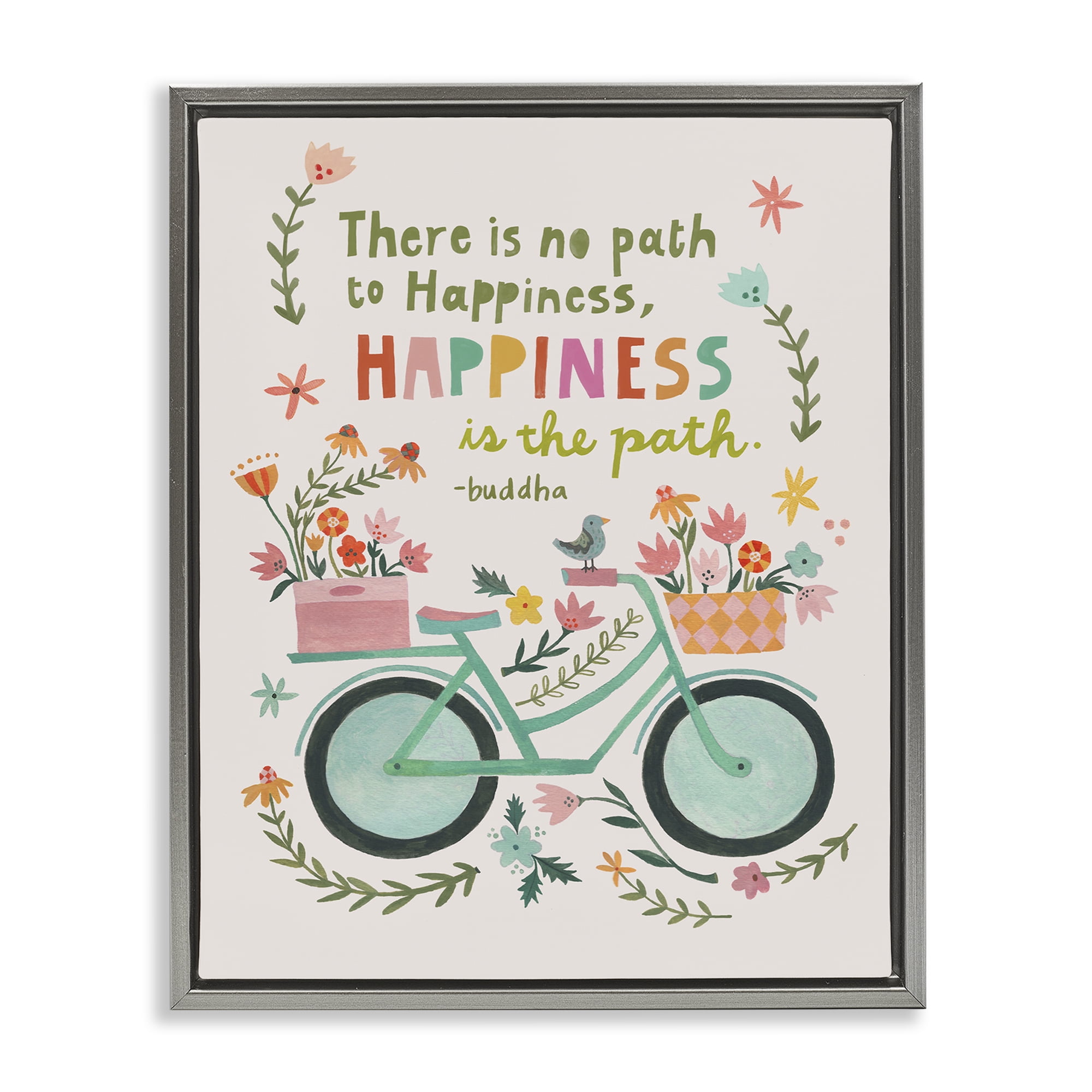 Stupell Industries Happiness Is The Path Transportation Painting Gray Floater Framed Canvas Art Print Wall Art, 17 x 21