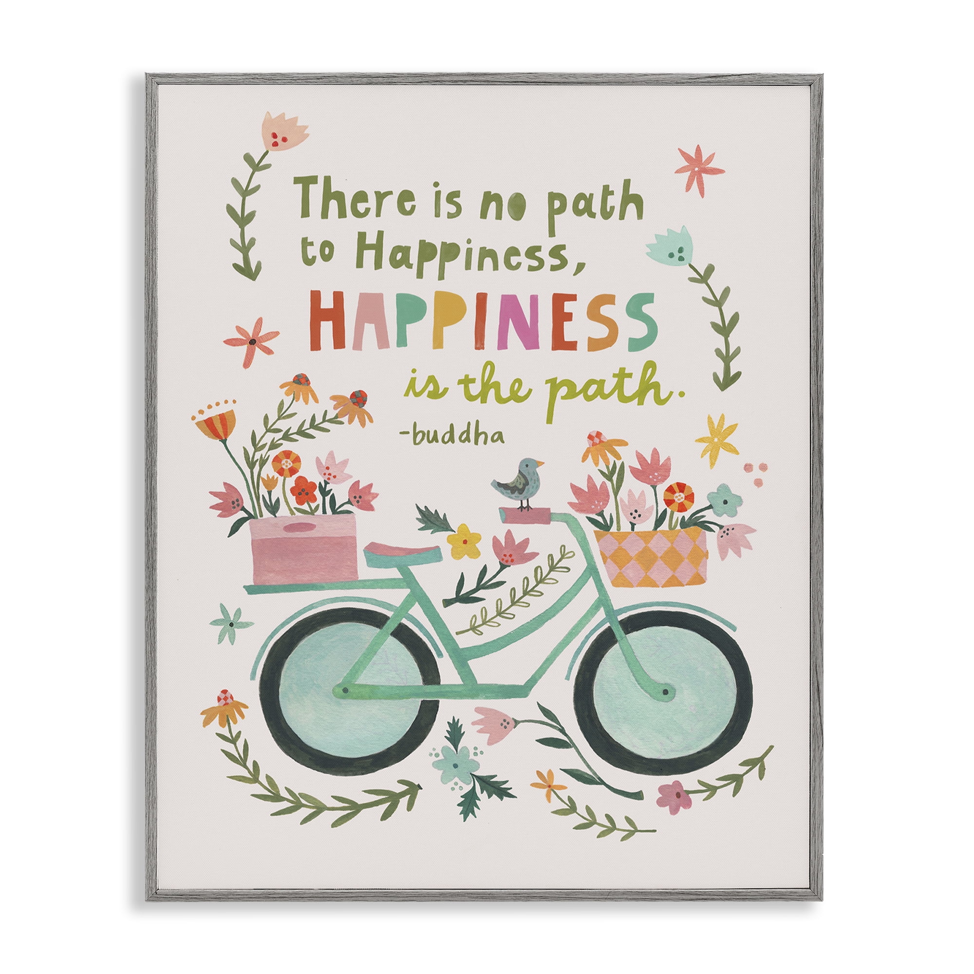 Stupell Industries Happiness Is The Path Transportation Painting Gray Framed Art Print Wall Art, 16 x 20