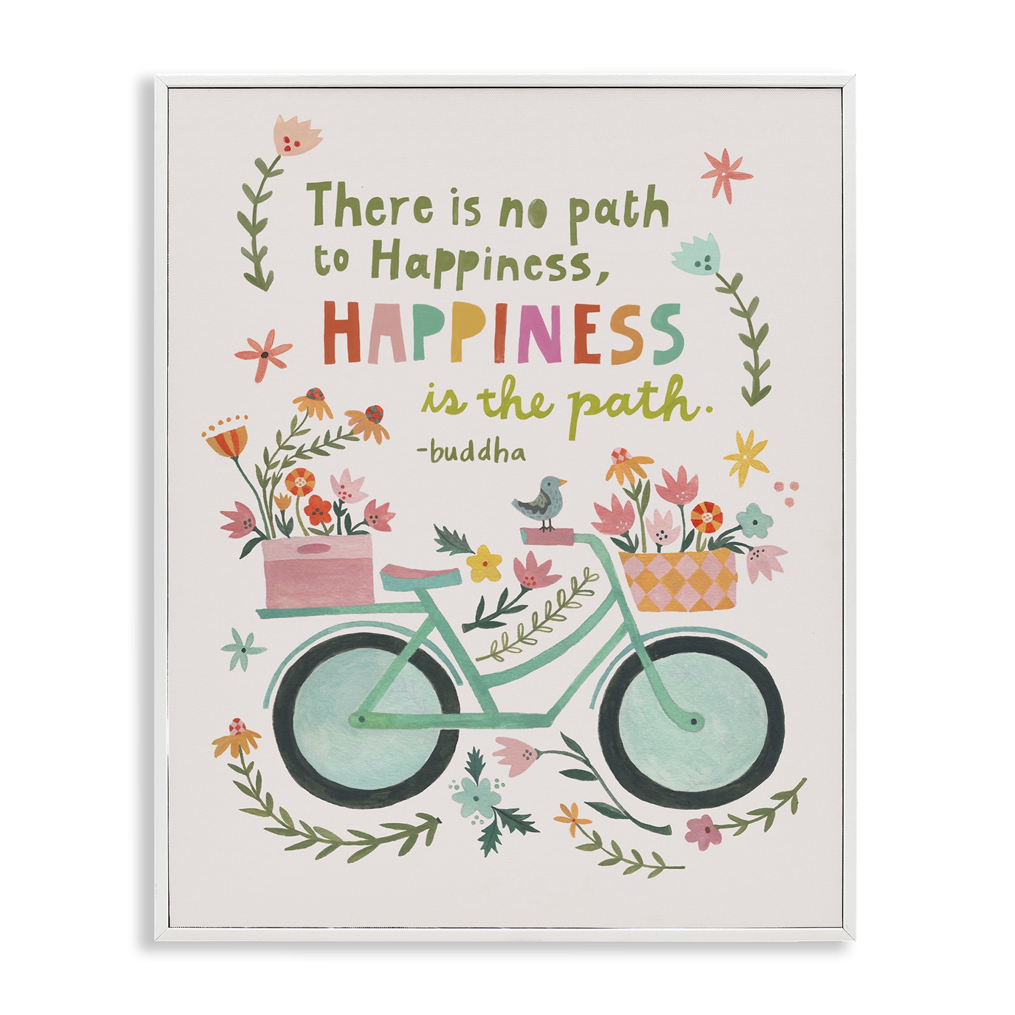 Stupell Industries Happiness Is The Path Transportation Painting White Framed Art Print Wall Art, 11 x 14