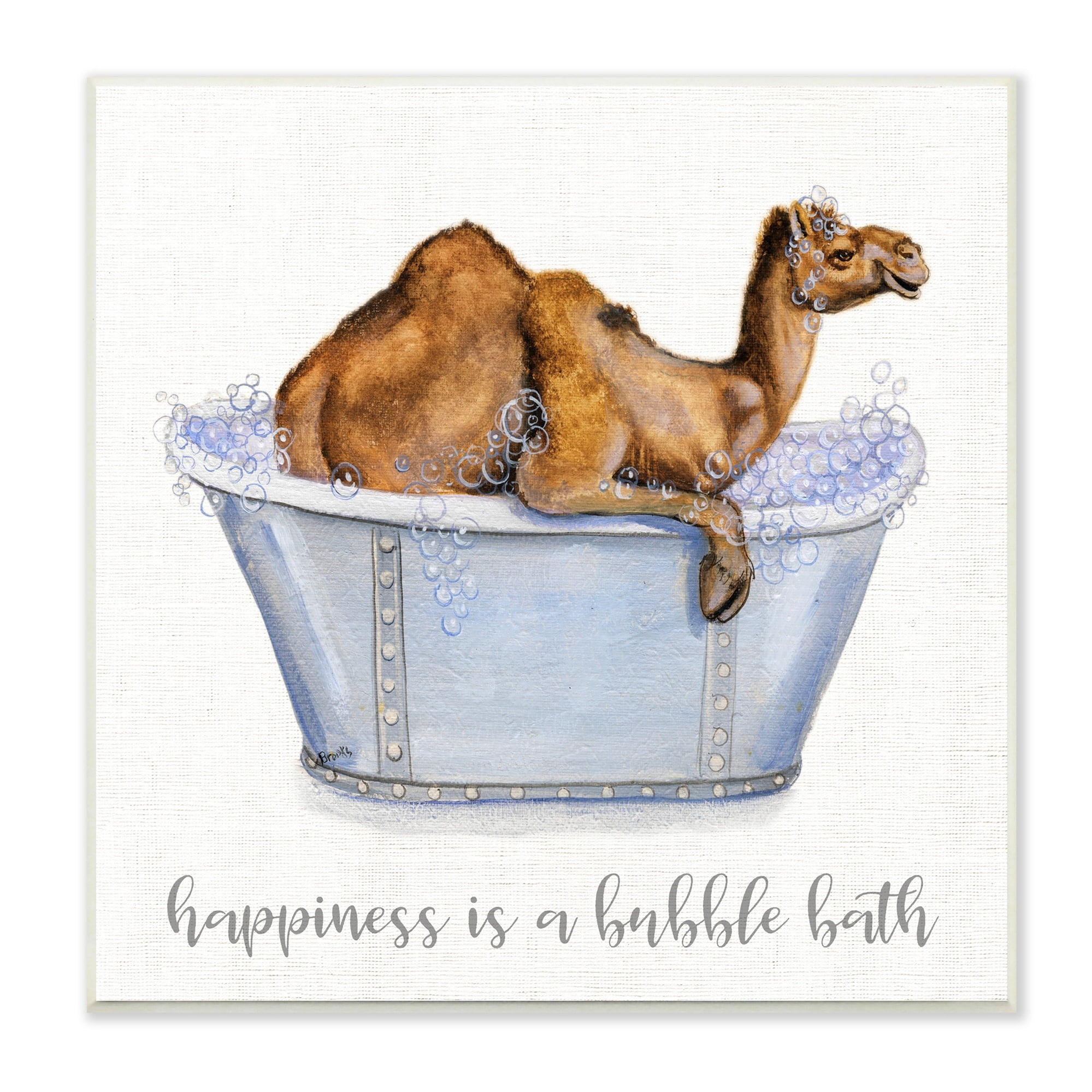Stupell Industries Happiness Is a Bubble Bath Desert Camel Bathroom, 12 x 12,Design by Donna Brooks