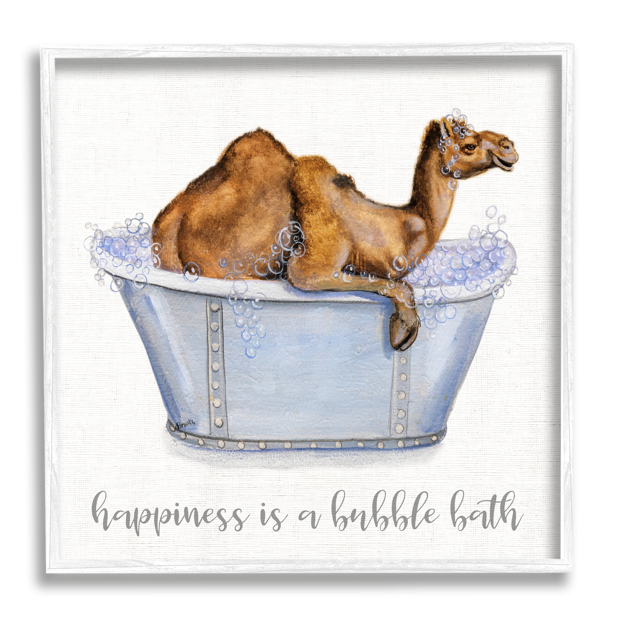 Stupell Industries Happiness Is a Bubble Bath Desert Camel Bathroom, 12 x 12,Design by Donna Brooks