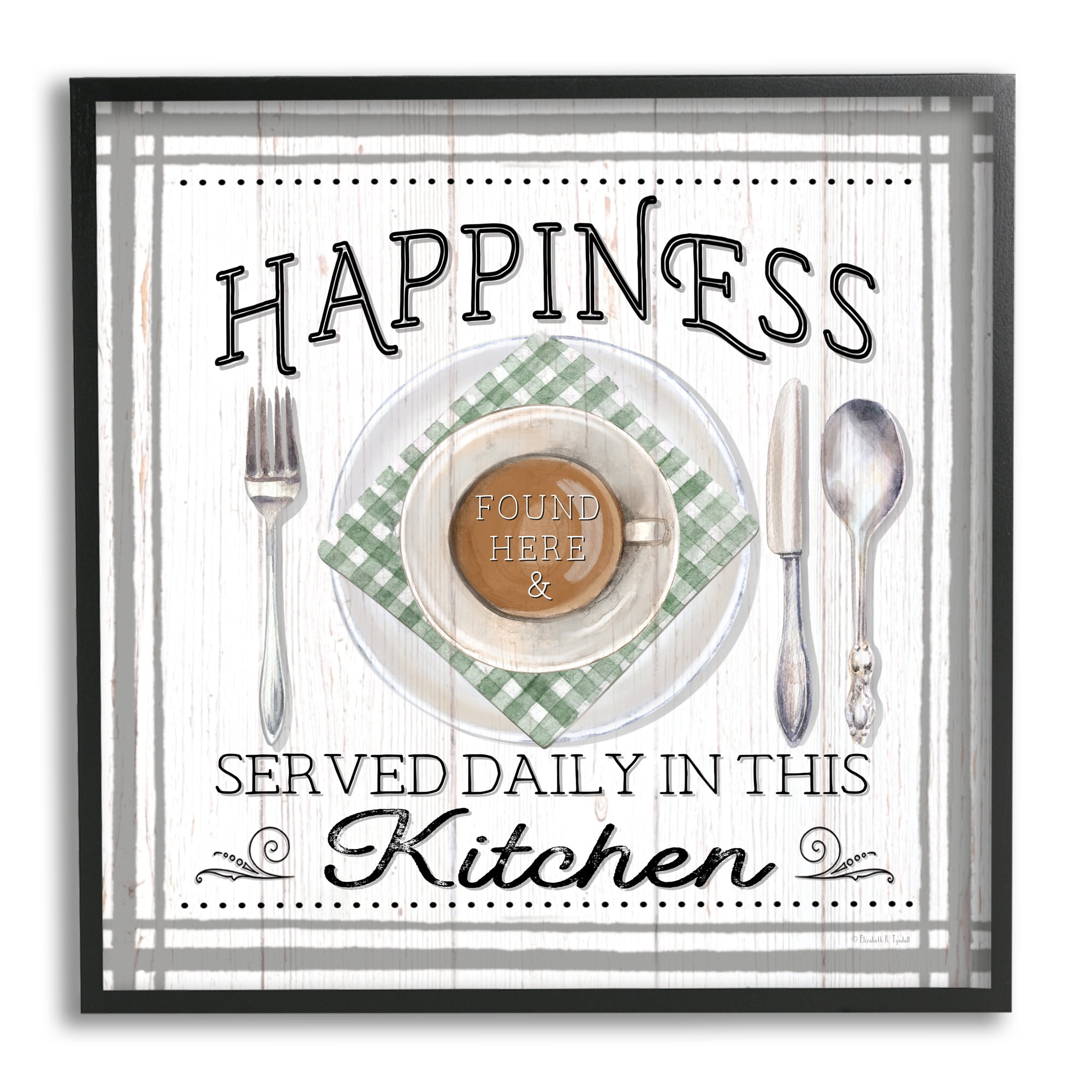 Stupell Industries Happiness Served in Kitchen Food & Beverage Painting Black Framed Art Print Wall Art, 12 x 12