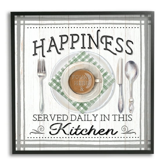 Stupell Industries Happiness Served in Kitchen Food & Beverage Painting Black Framed Art Print Wall Art, 17 x 17