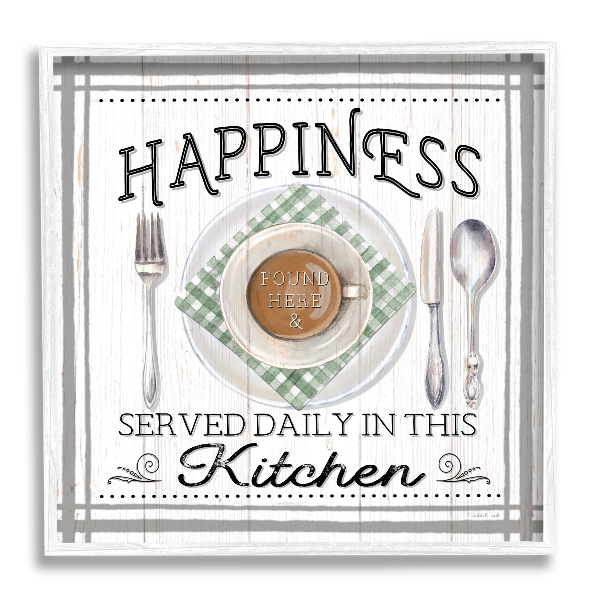 Stupell Industries Happiness Served in Kitchen Food & Beverage Painting White Framed Art Print Wall Art, 12 x 12