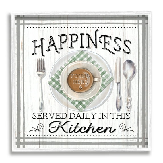 Stupell Industries Happiness Served in Kitchen Food & Beverage Painting White Framed Art Print Wall Art, 17 x 17