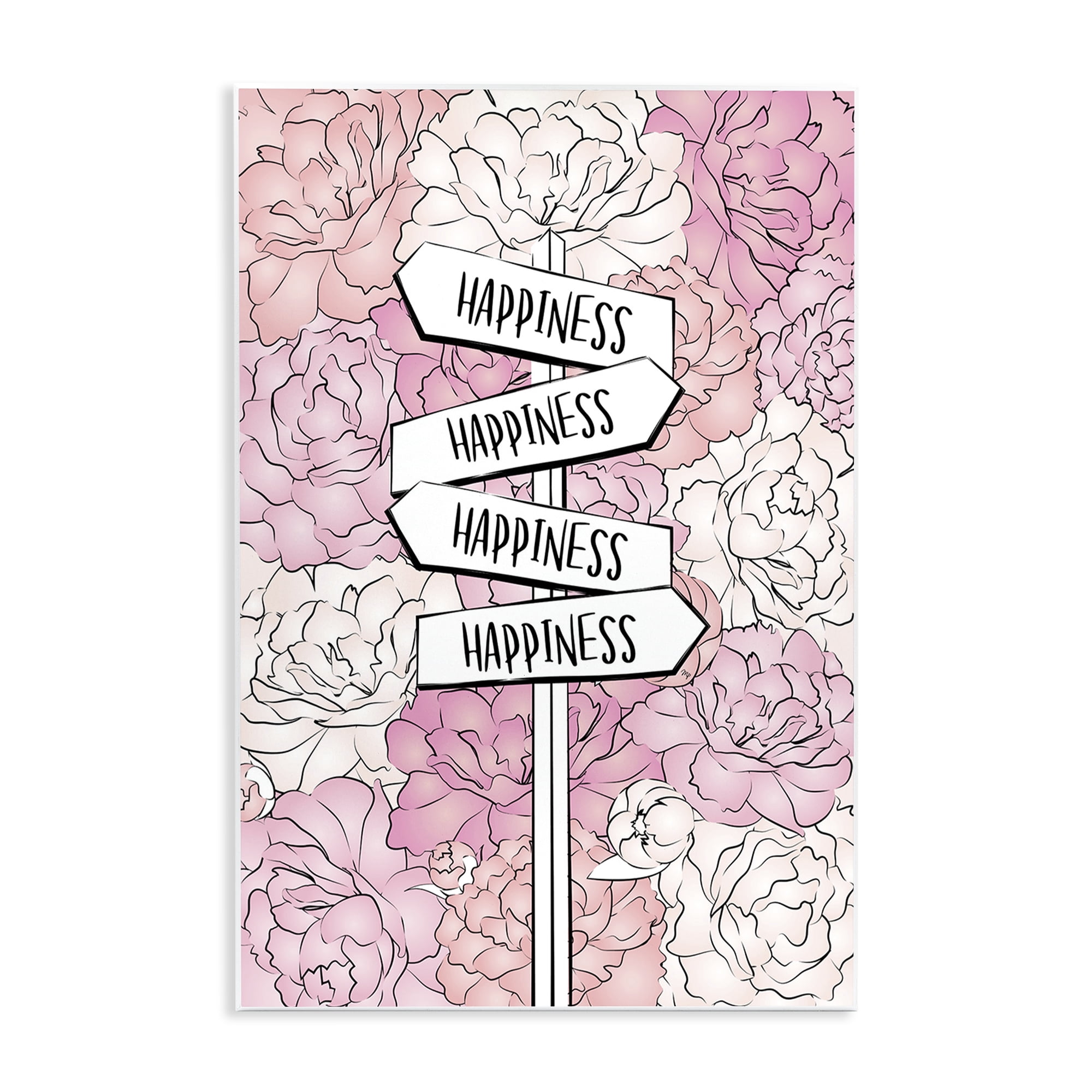 Stupell Industries Happiness Sign on Flowers Beauty & Fashion Painting Unframed Art Print Wall Art, 10 x 15