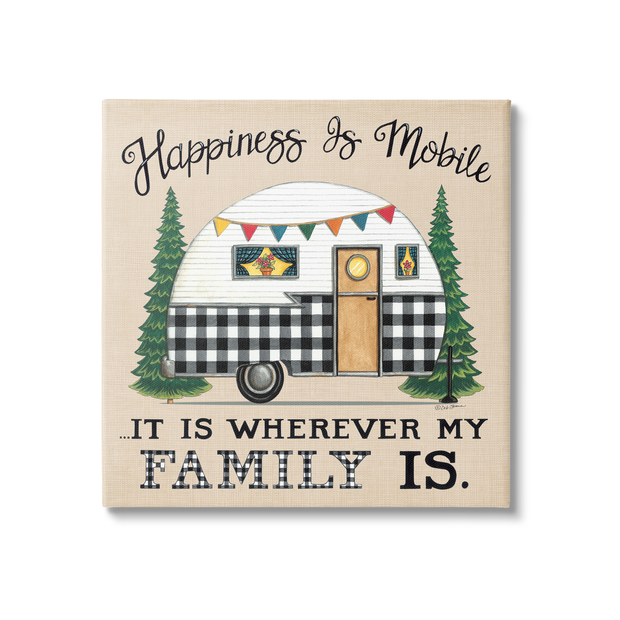 Stupell Industries Happiness Where Family Is Uplifting Plaid Camping Van Graphic Art Gallery Wrapped Canvas Print Wall Art, Design by Deb Strain