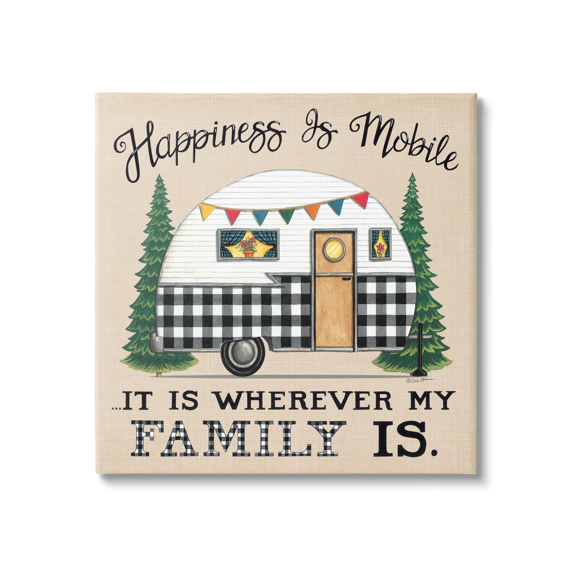 Stupell Industries Happiness Where Family Is Uplifting Plaid Camping Van Graphic Art Gallery Wrapped Canvas Print Wall Art, Design by Deb Strain