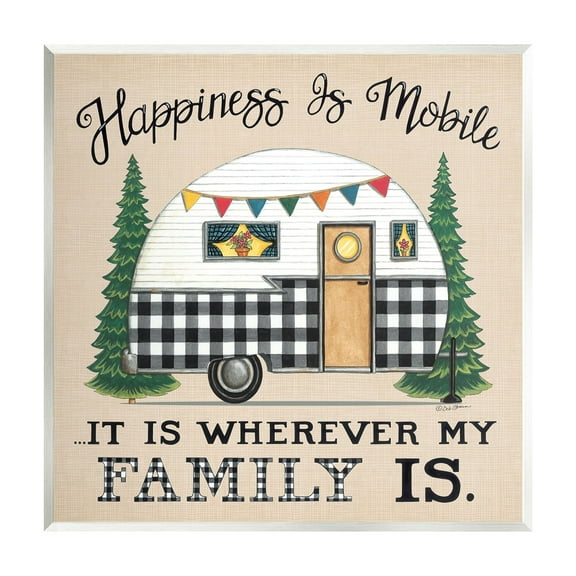 Stupell Industries Happiness Where Family Is Uplifting Plaid Camping Van Graphic Art Unframed Art Print Wall Art, Design by Deb Strain