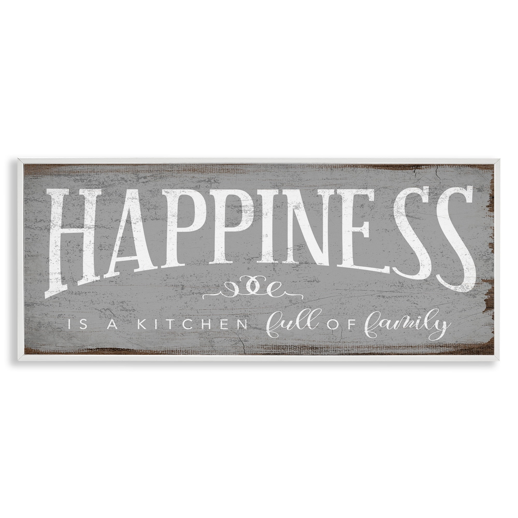 Stupell Industries Happiness is A Full Kitchen Phrase Distressed Paint Graphic Art White Framed Art Print Wall Art, 13x30, by Daphne Polselli