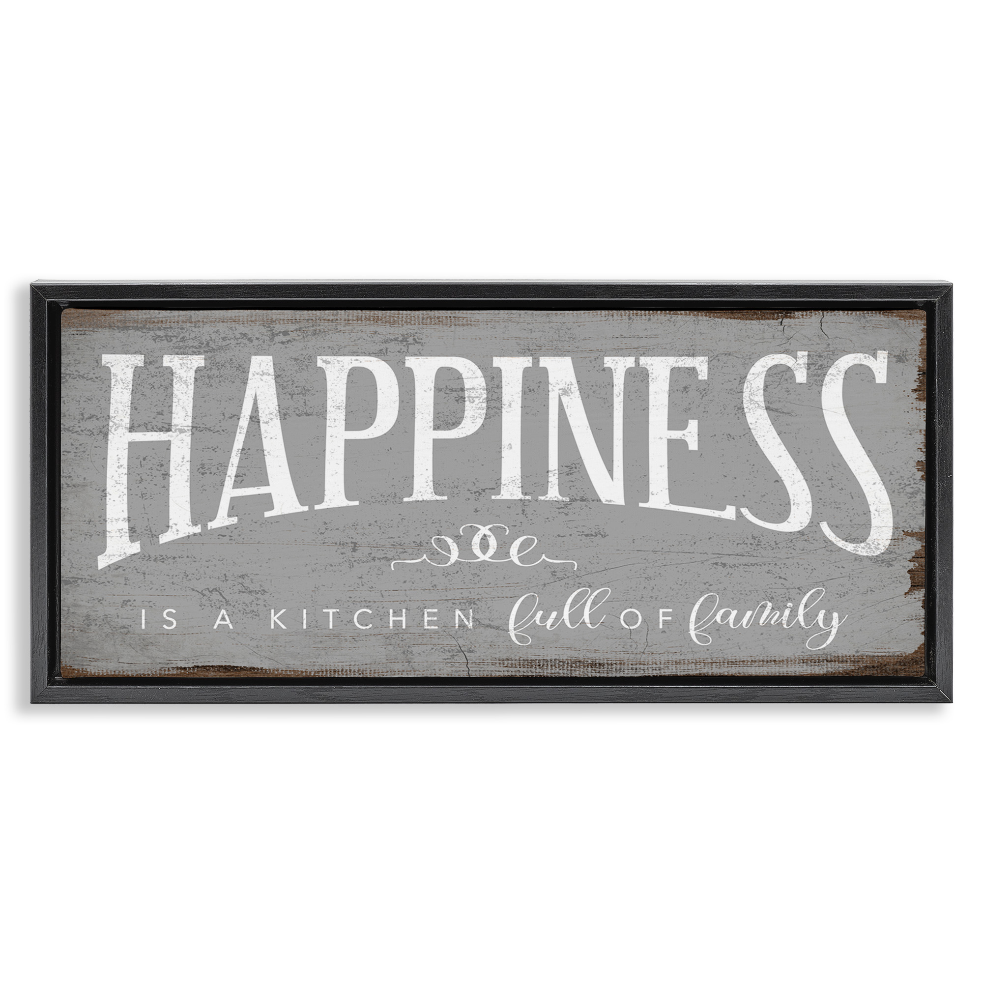 Stupell Industries Happiness is A Full Kitchen Phrase Typography Painting Black Floater Framed Canvas Art Print Wall Art, 31 x 14