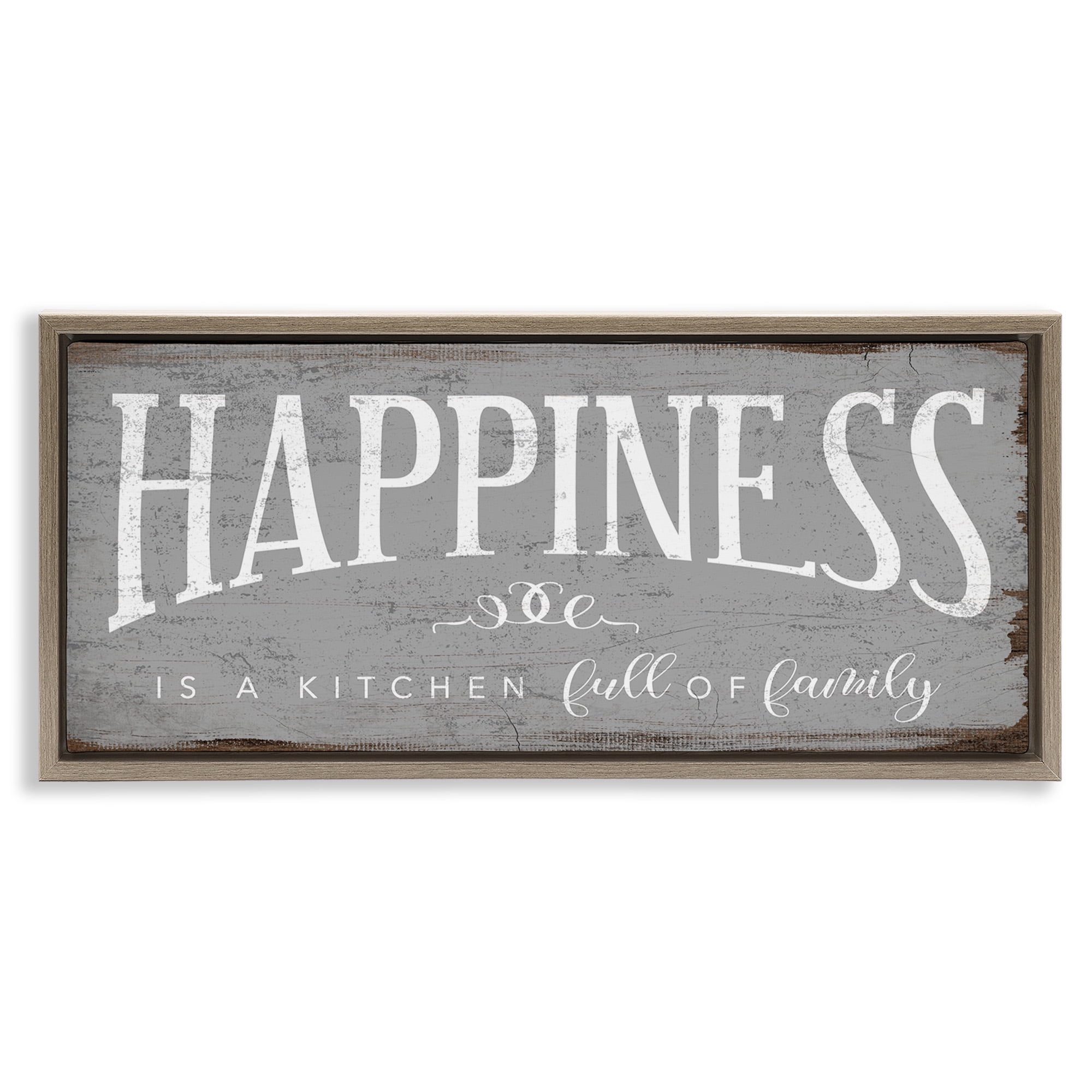Stupell Industries Happiness is A Full Kitchen Phrase Typography Painting Brown Floater Framed Canvas Art Print Wall Art, 31 x 14
