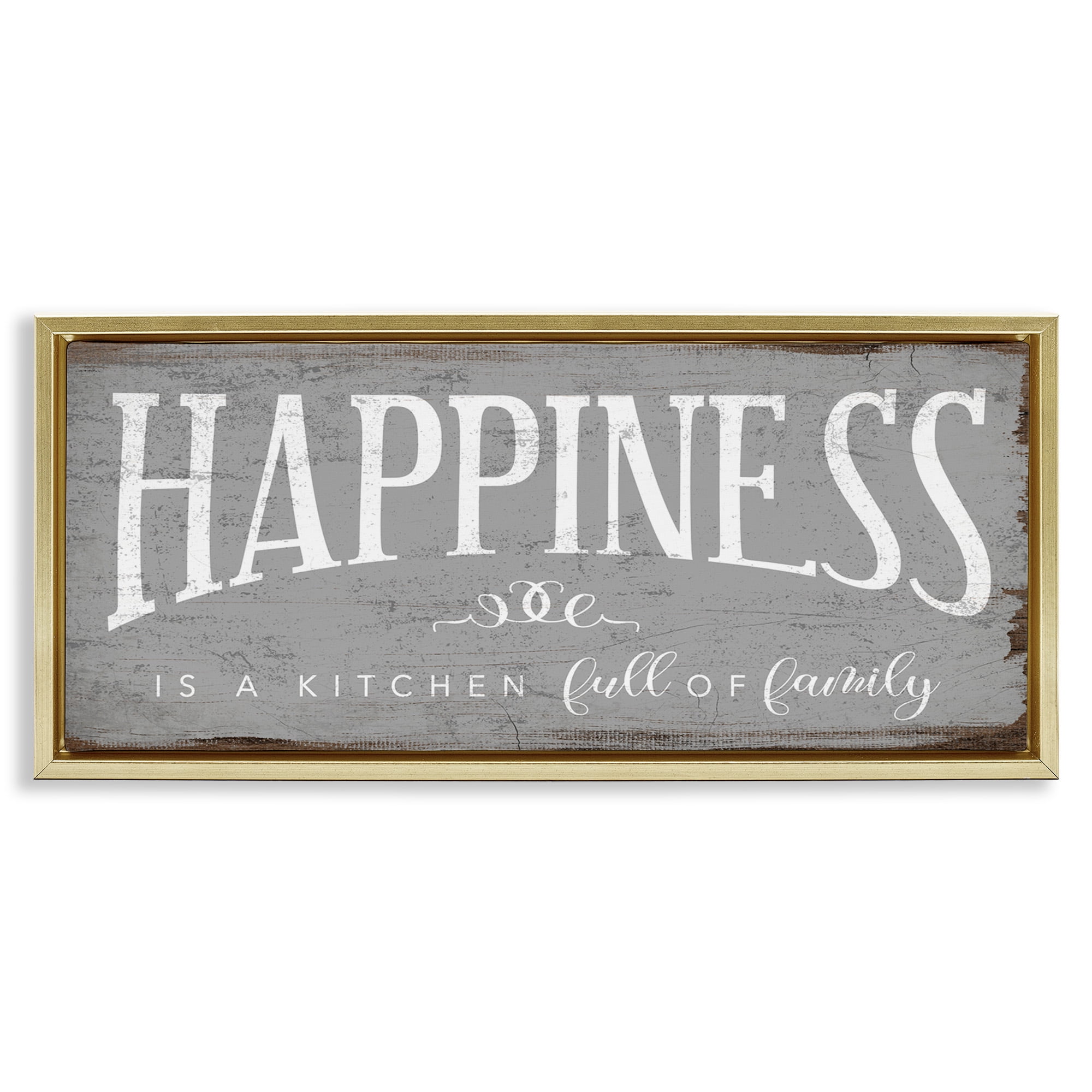 Stupell Industries Happiness is A Full Kitchen Phrase Typography Painting Gold Floater Framed Canvas Art Print Wall Art, 31 x 14