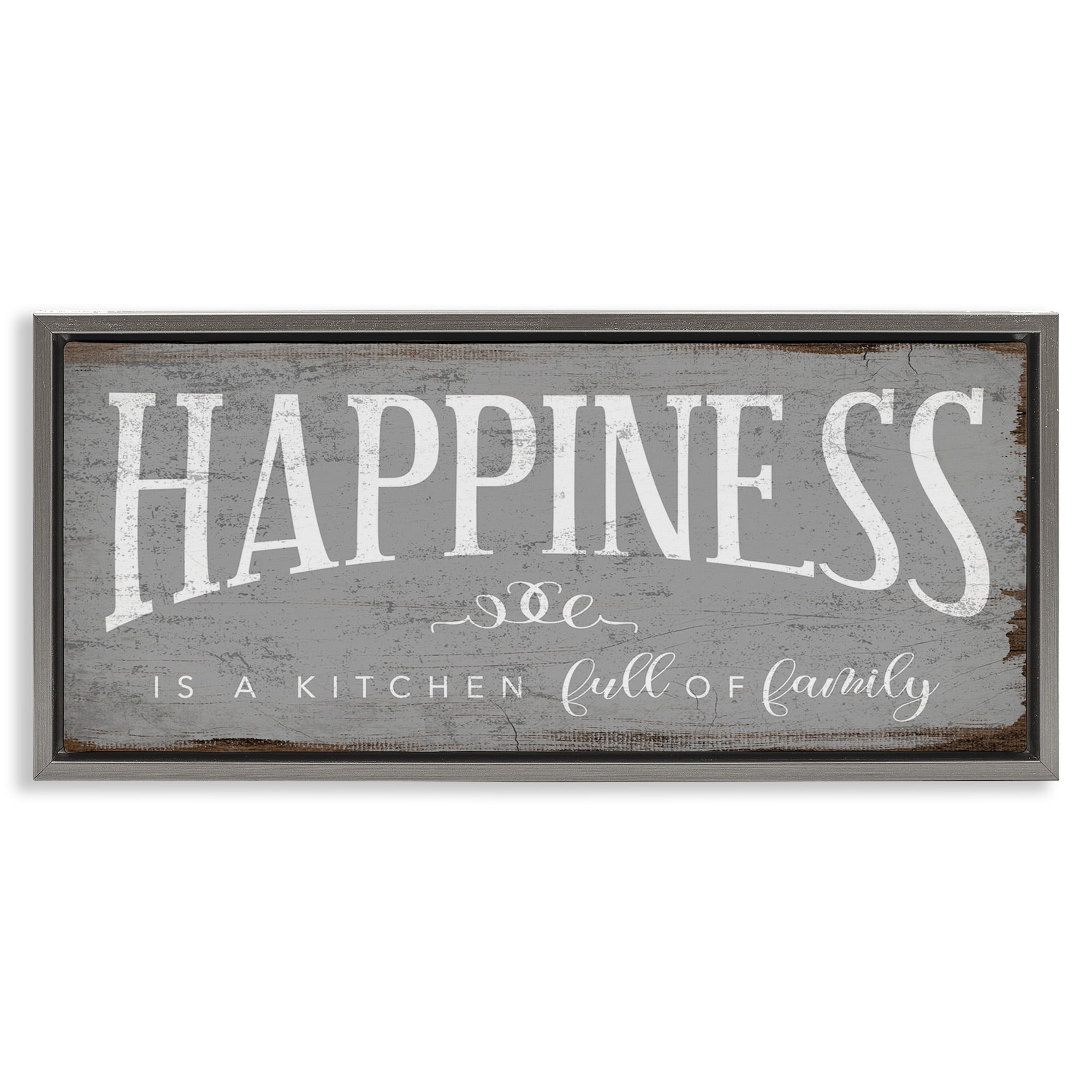 Stupell Industries Happiness is A Full Kitchen Phrase Typography Painting Gray Floater Framed Canvas Art Print Wall Art, 25 x 11
