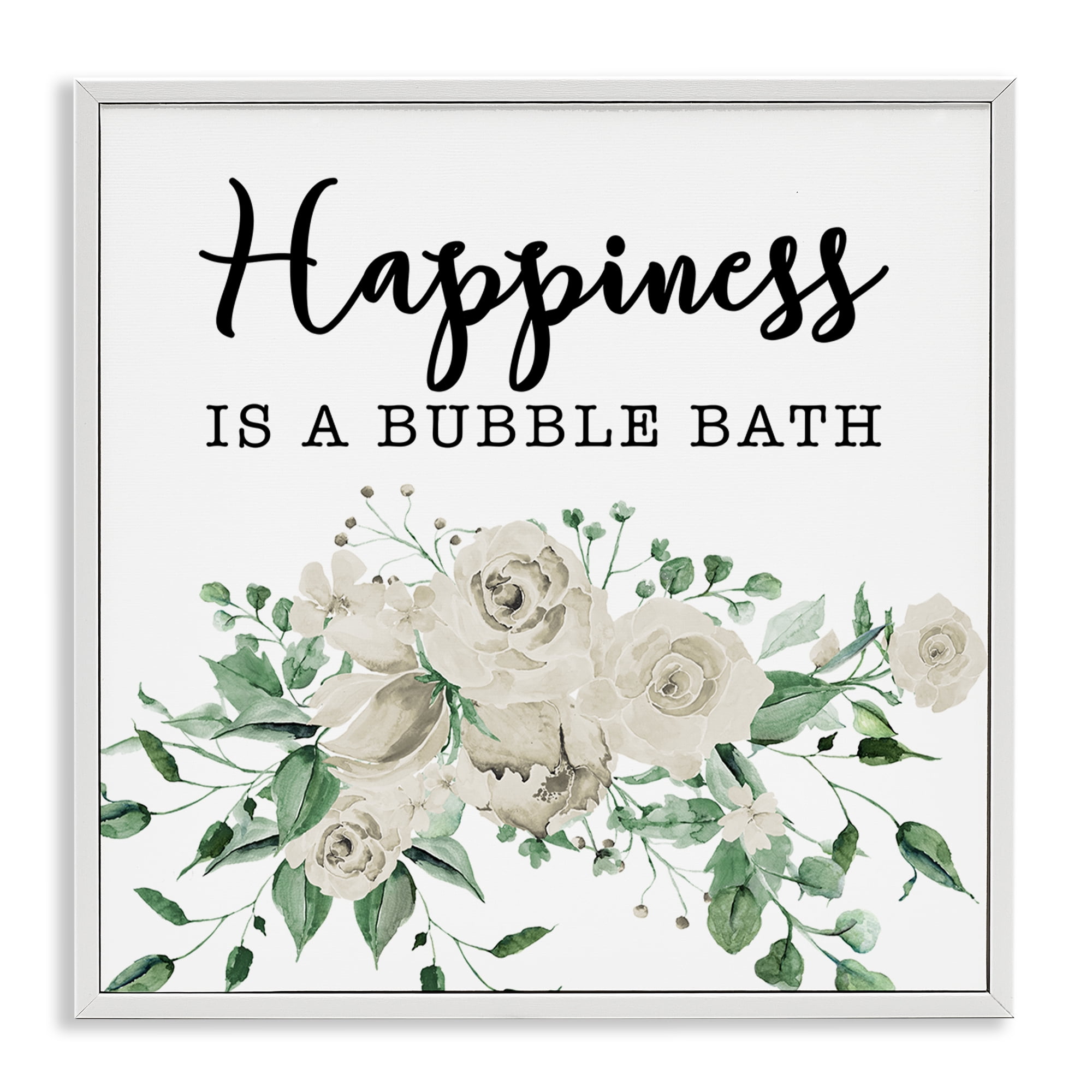 Stupell Industries Happiness is Bubble Bath Bath & Laundry Painting White Framed Art Print Wall Art, 17 x 17