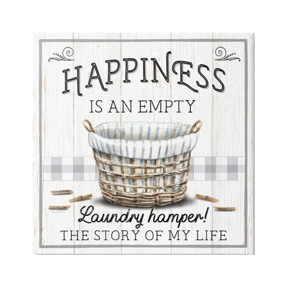 Stupell Industries Happiness is Empty Laundry Basket Typography Painting Gallery Wrapped Canvas Art Print Wall Art, 36 x 36