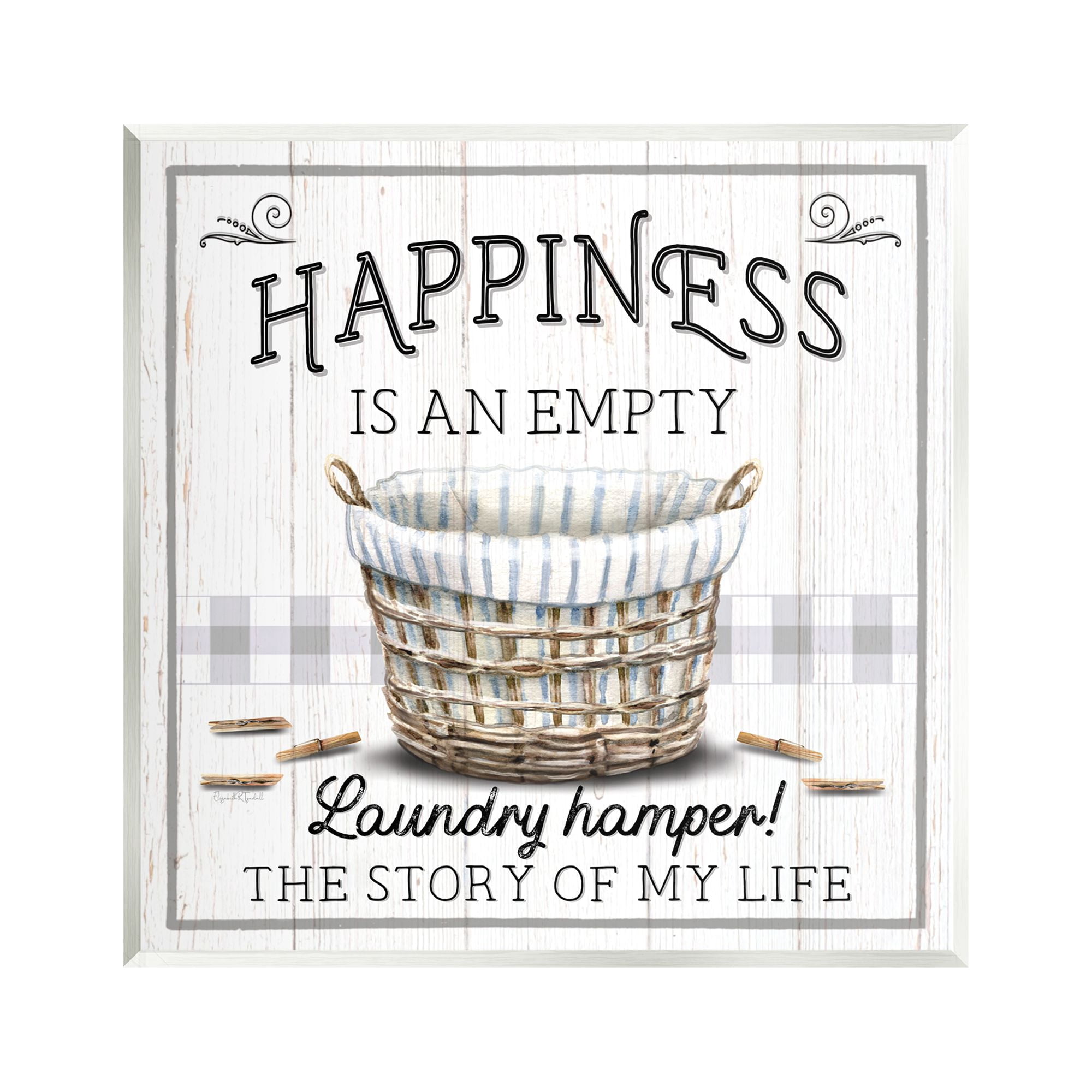 Stupell Industries Happiness is Empty Laundry Basket Typography Painting Unframed Art Print Wall Art, 12 x 12