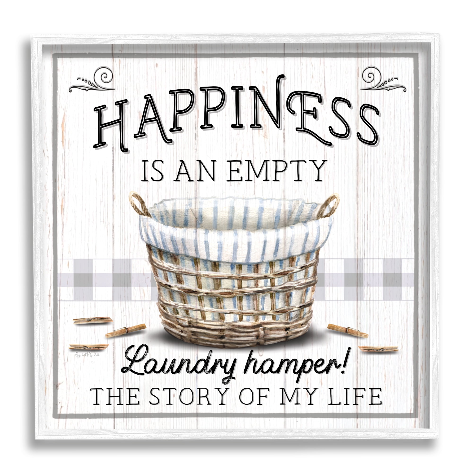 Stupell Industries Happiness is Empty Laundry Basket Typography Painting White Framed Art Print Wall Art, 24 x 24