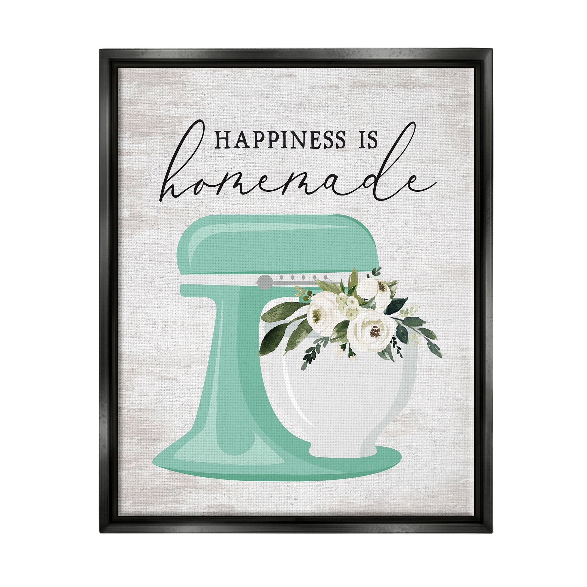 Stupell Industries Happiness is Handmade Phrase Food & Beverage Painting Black Floater Framed Art Print Wall Art, 17 x 21