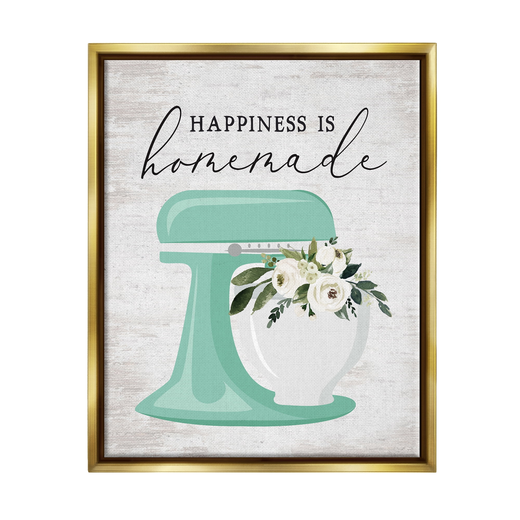 Stupell Industries Happiness is Handmade Phrase Food & Beverage Painting Gold Floater Framed Art Print Wall Art, 17 x 21