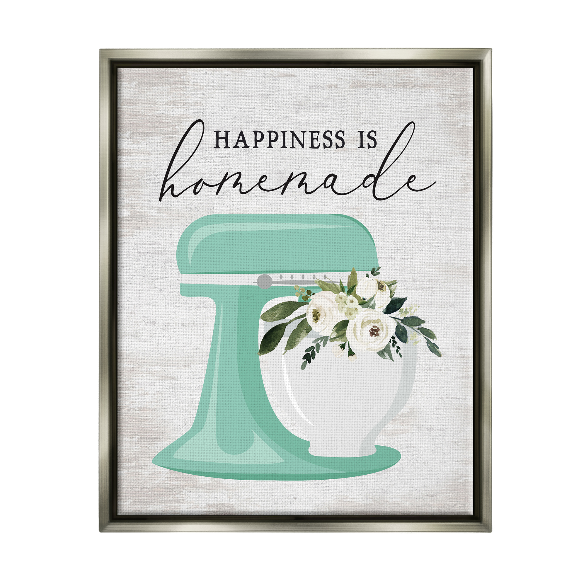 Stupell Industries Happiness is Handmade Phrase Food & Beverage Painting Gray Floater Framed Art Print Wall Art, 25 x 31