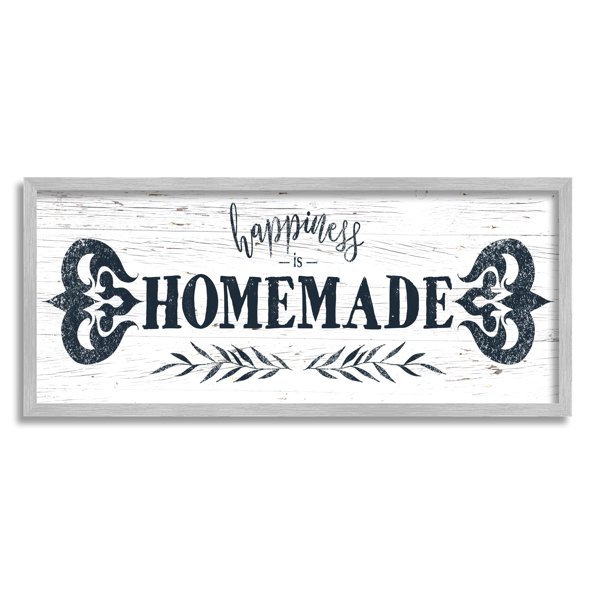 Stupell Industries Happiness is Homemade Sentiment Country Grain Pattern Typography Painting Gray Framed Art Print Wall Art, 10 x 24