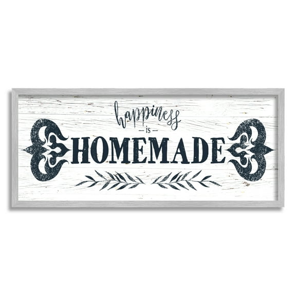 Stupell Industries Happiness is Homemade Sentiment Country Grain Pattern Typography Painting Gray Framed Art Print Wall Art, 13 x 30