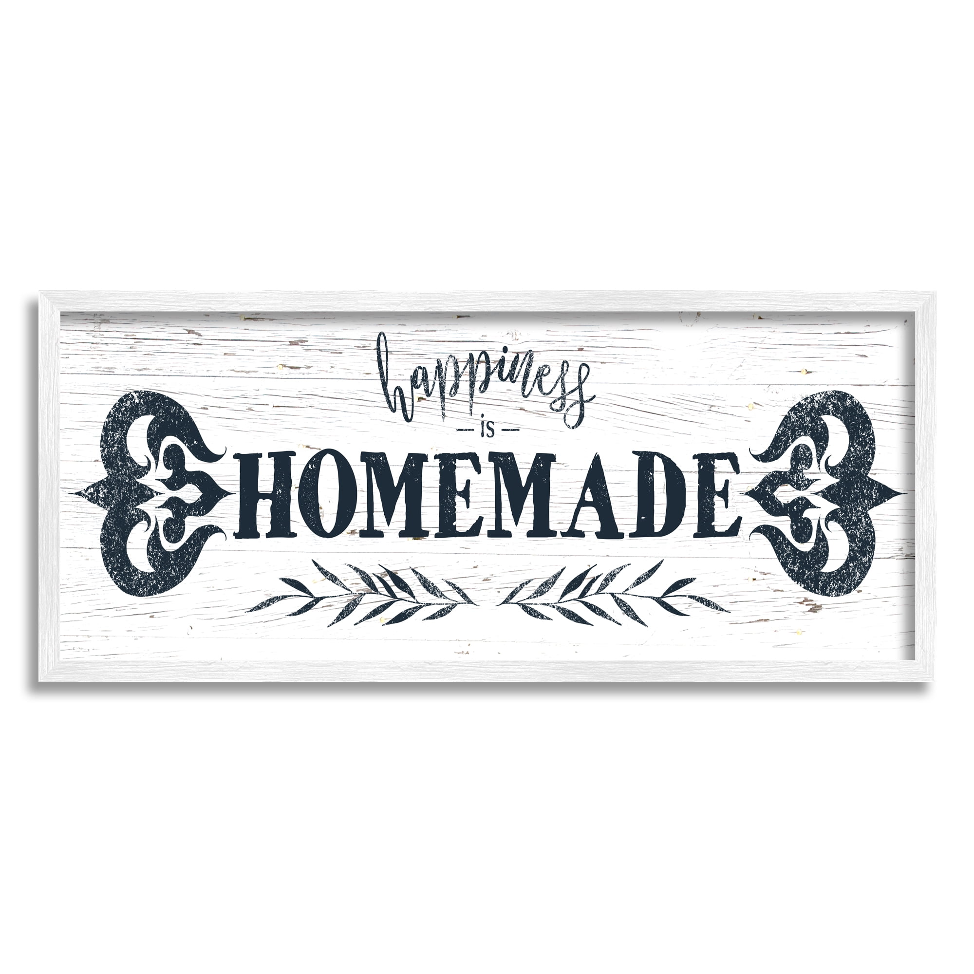 Stupell Industries Happiness is Homemade Sentiment Country Grain Pattern Typography Painting White Framed Art Print Wall Art, 13 x 30