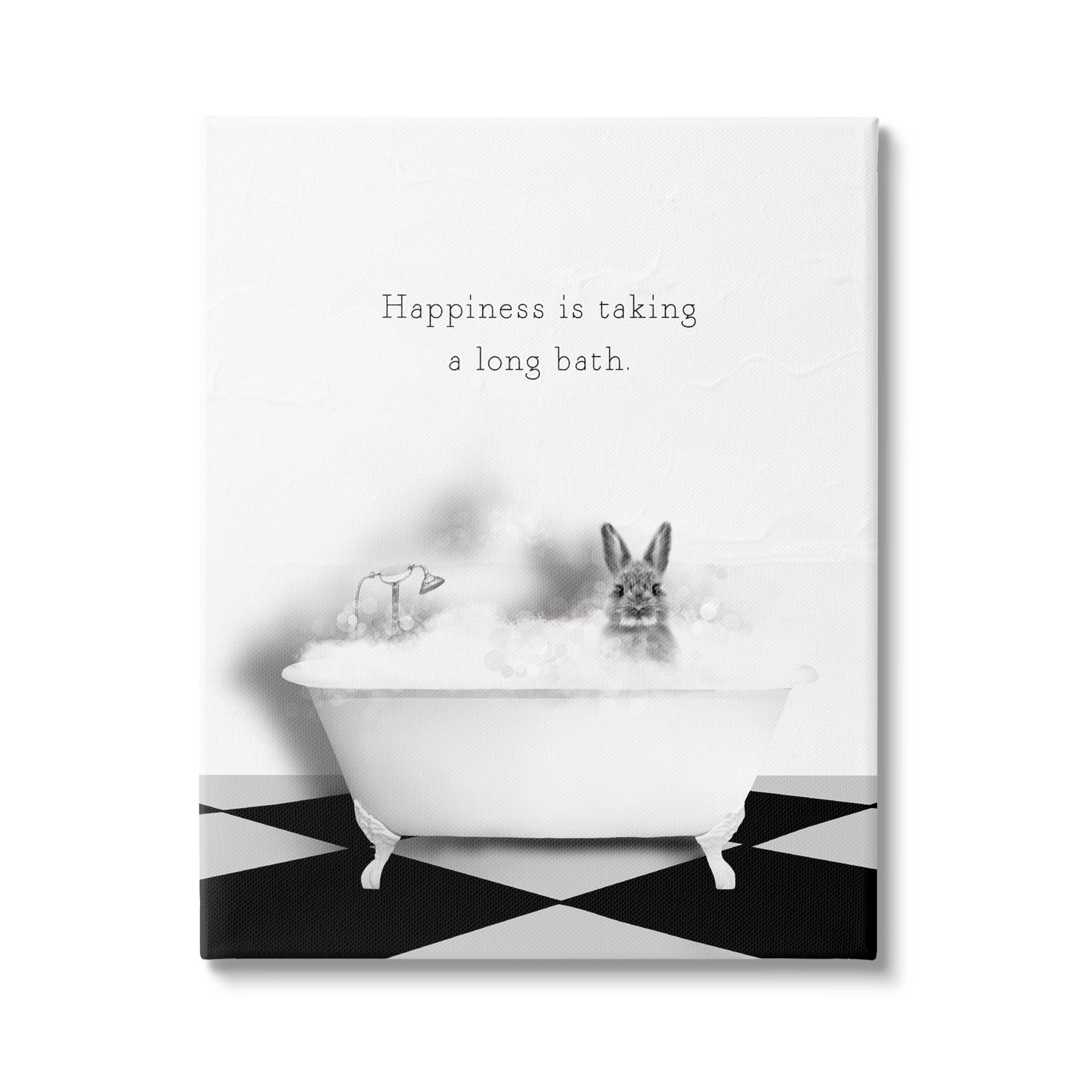 Stupell Industries Happiness is Long Bath Bunny Animals & Insects Painting Gallery Wrapped Canvas Art Print Wall Art, 30 x 40