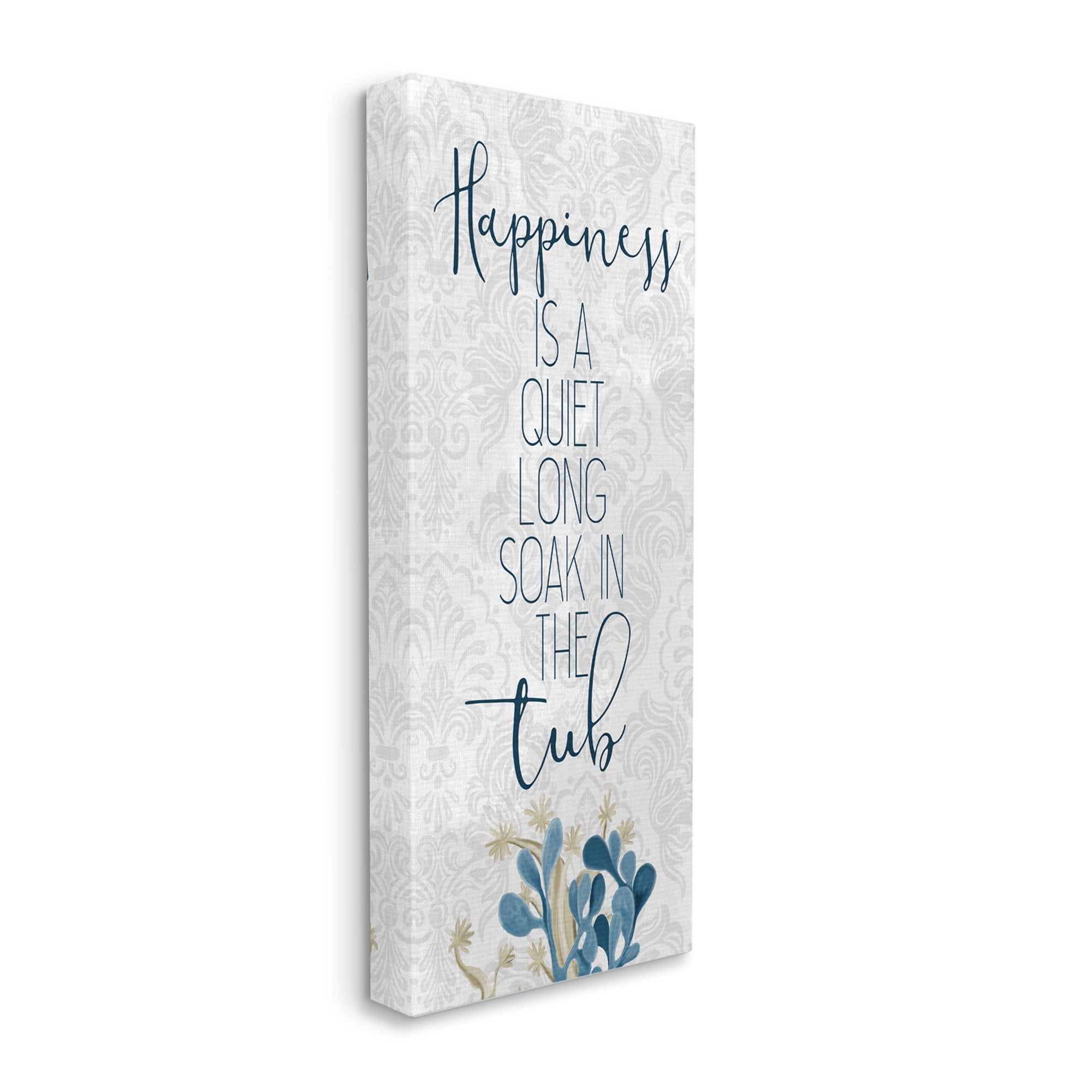 Stupell Industries Happiness is Long Soak in Tub Phrase Blue Coral, 10 x 24, Designed by Kim Allen