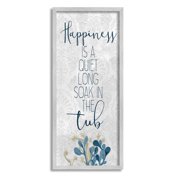 Stupell Industries Happiness is Long Soak in Tub Phrase Blue Coral, 13 x 30, Designed by Kim Allen